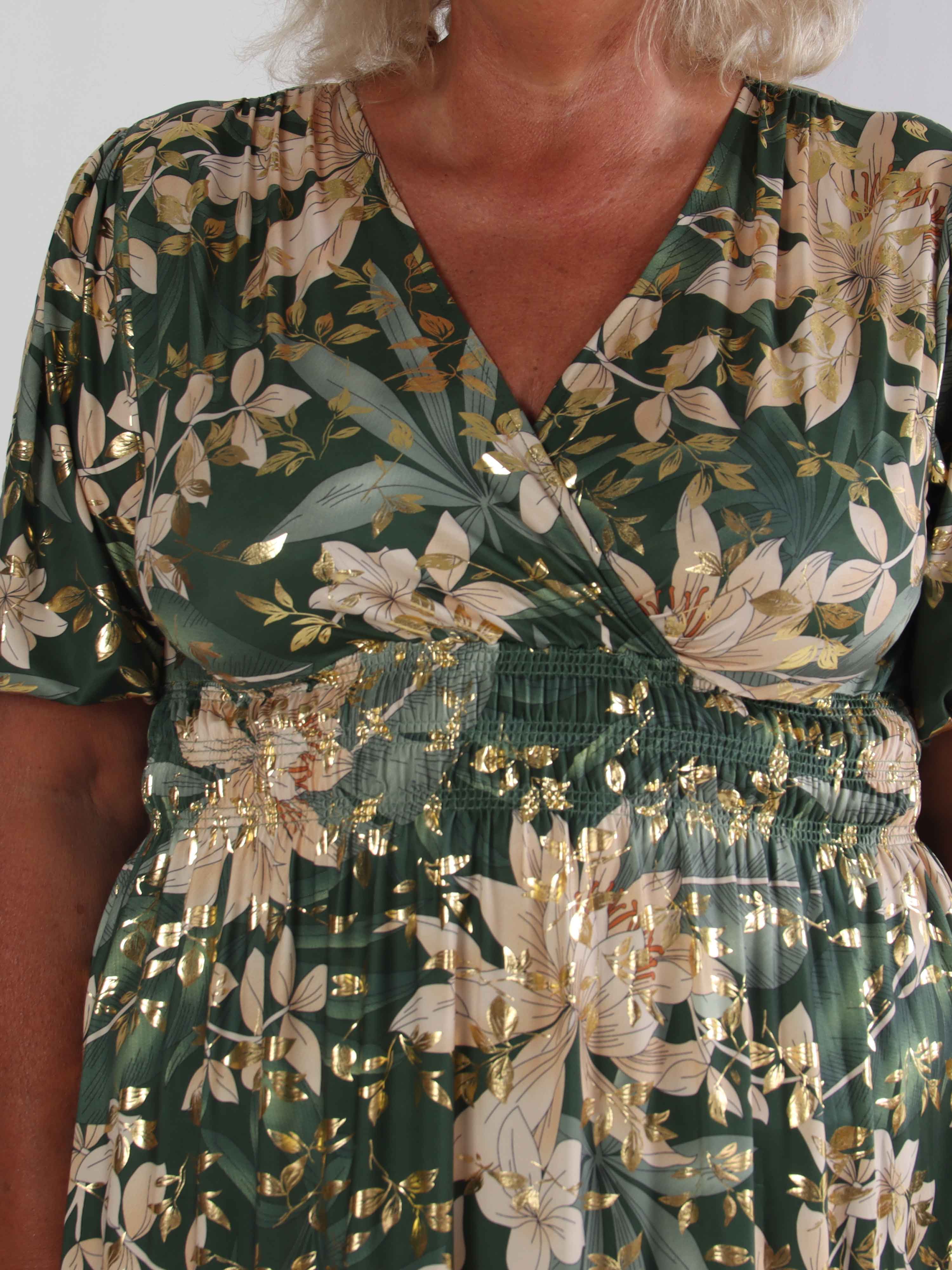 Pamina Leaf - Lång elastisk plus size klänning med bladmotiv