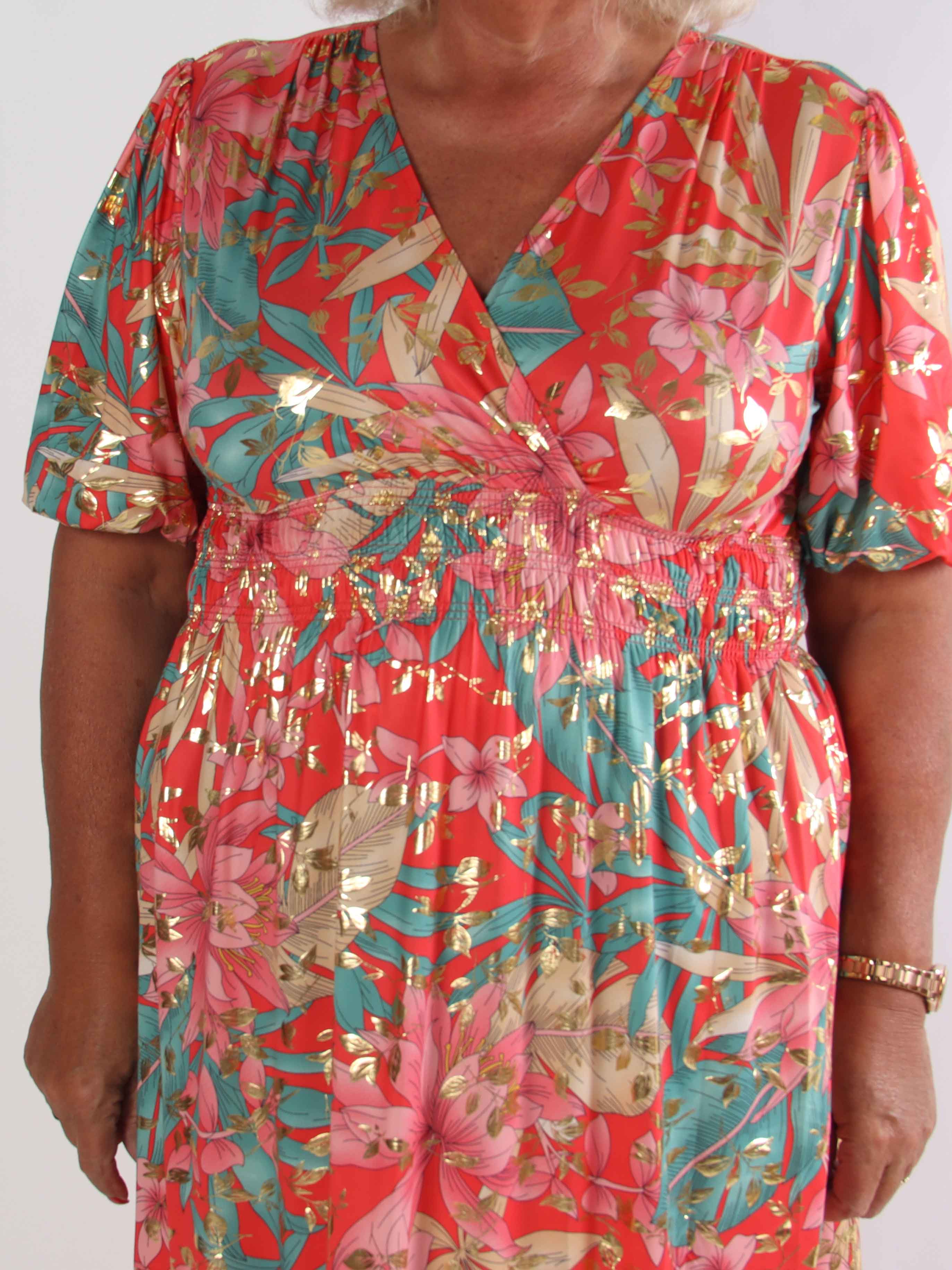 Pamina Leaf - Lång elastisk plus size klänning med bladmotiv