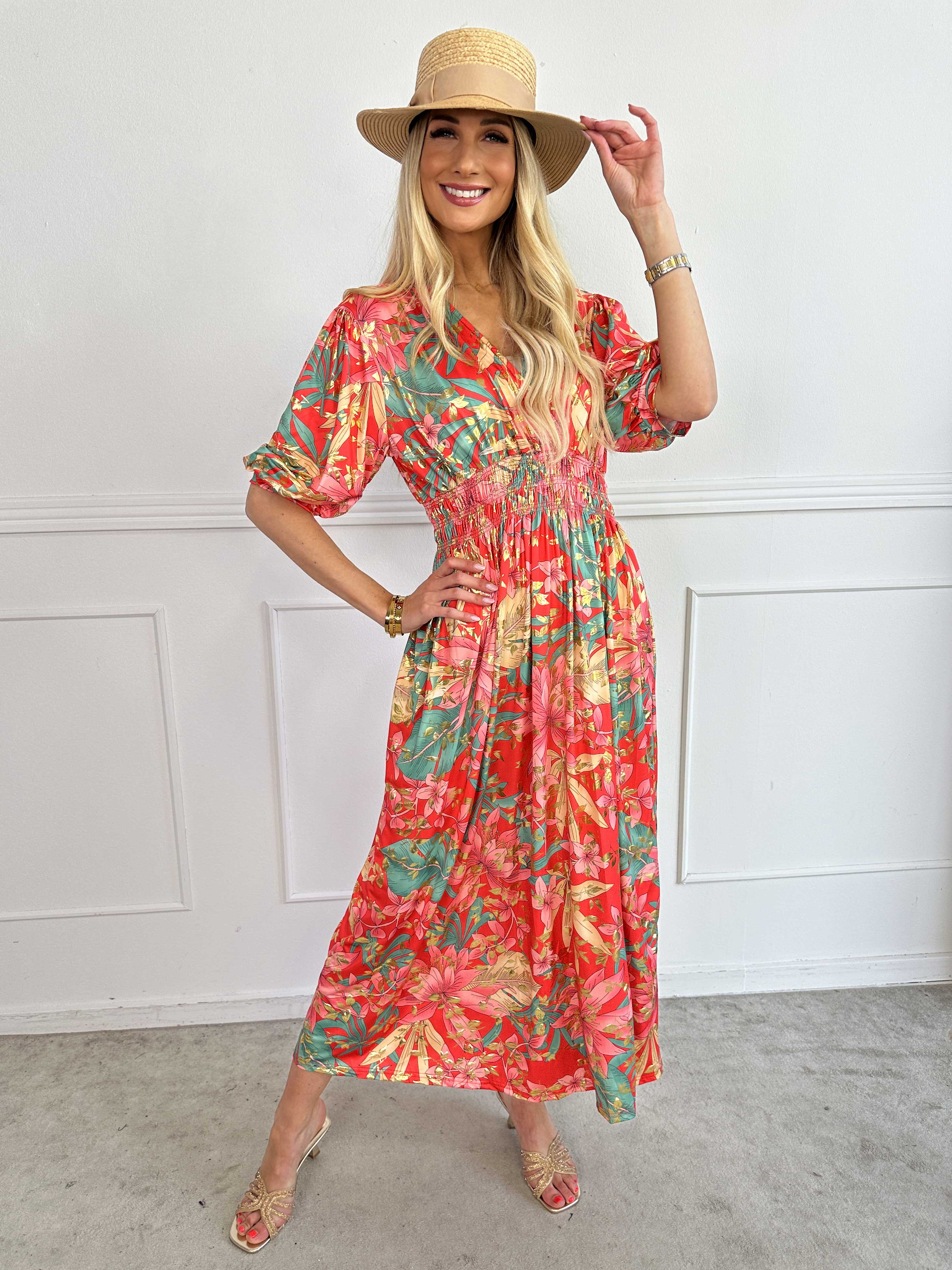 Pamina Leaf - Lång elastisk klänning med bladmotiv