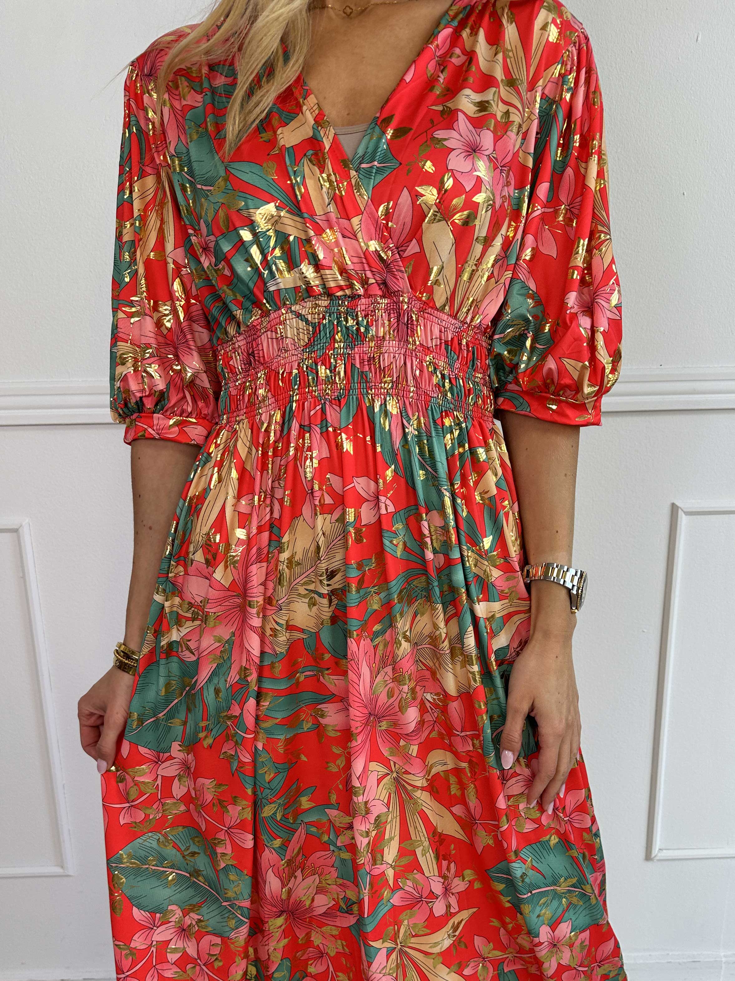 Pamina Leaf - Lång elastisk klänning med bladmotiv