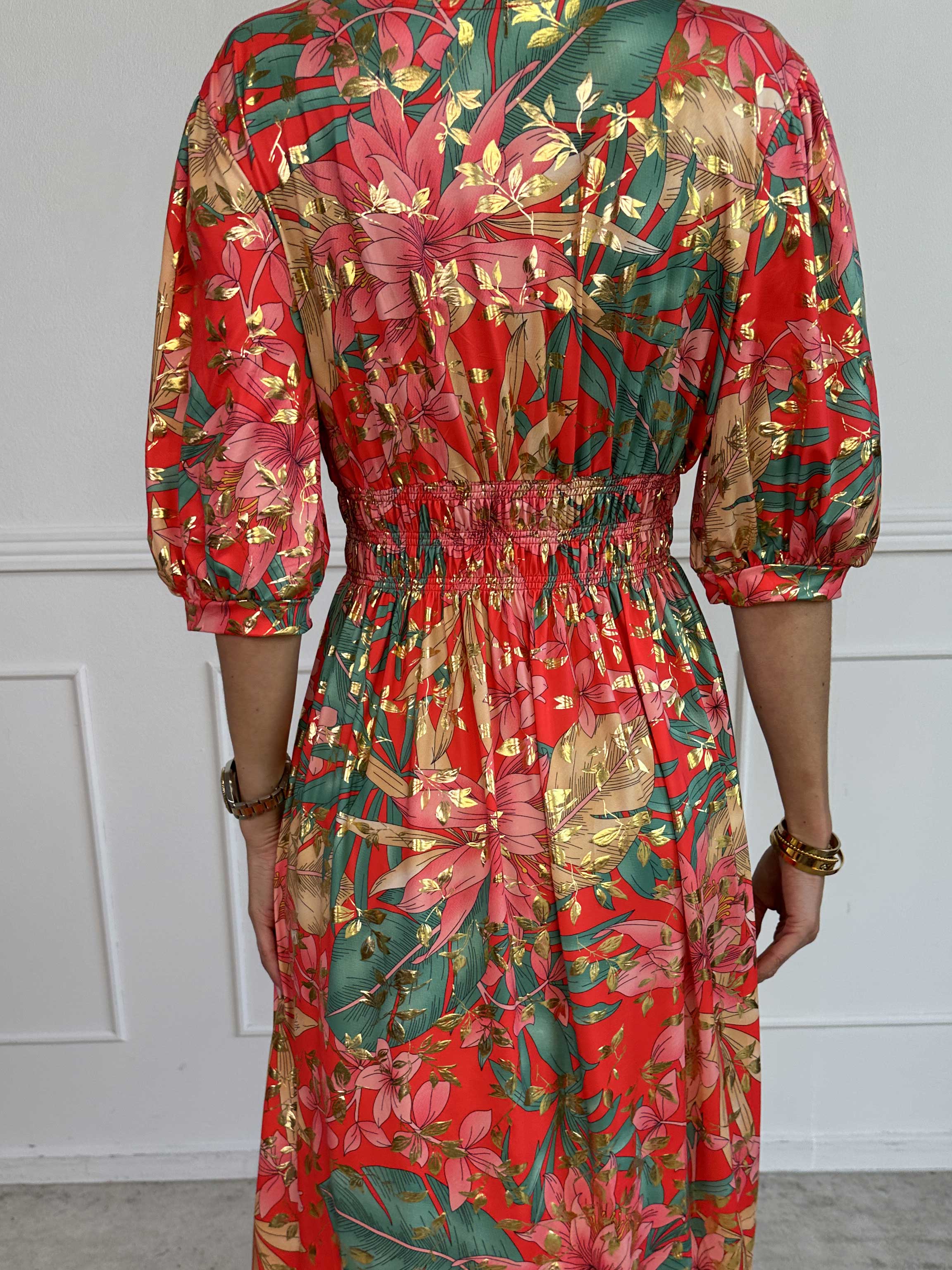 Pamina Leaf - Lång elastisk klänning med bladmotiv