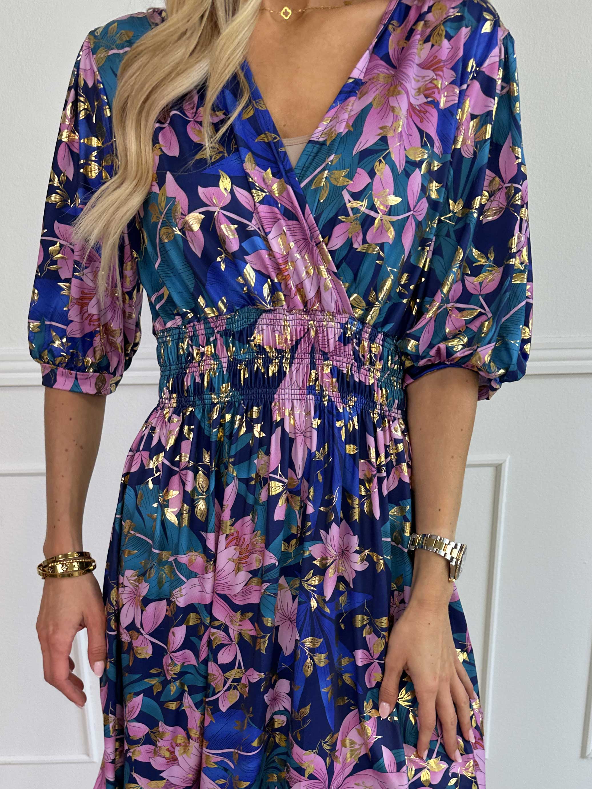 Pamina Leaf - Lång elastisk klänning med bladmotiv