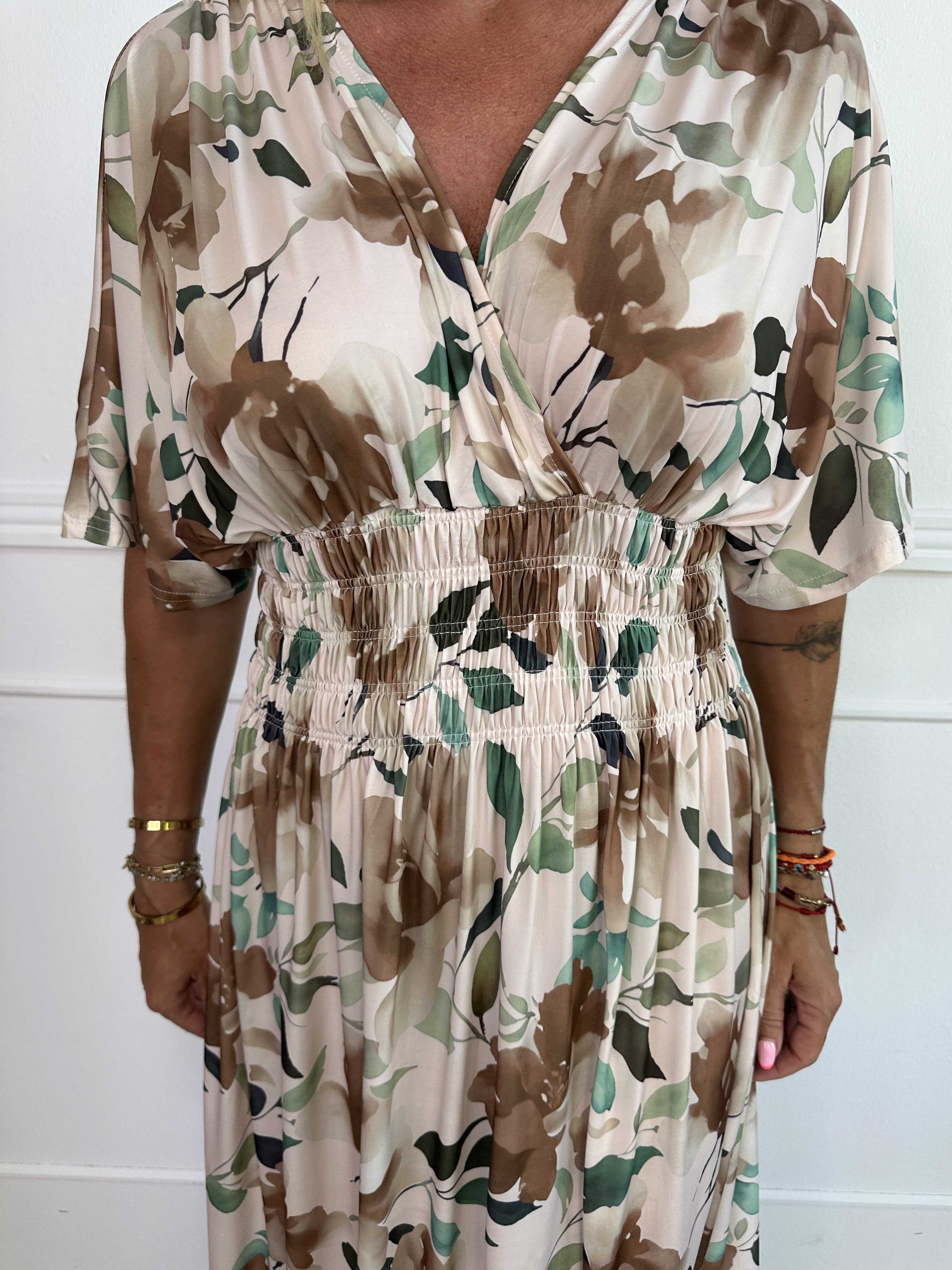 Pams Fiore - Lång elastisk klänning i blommigt mönster