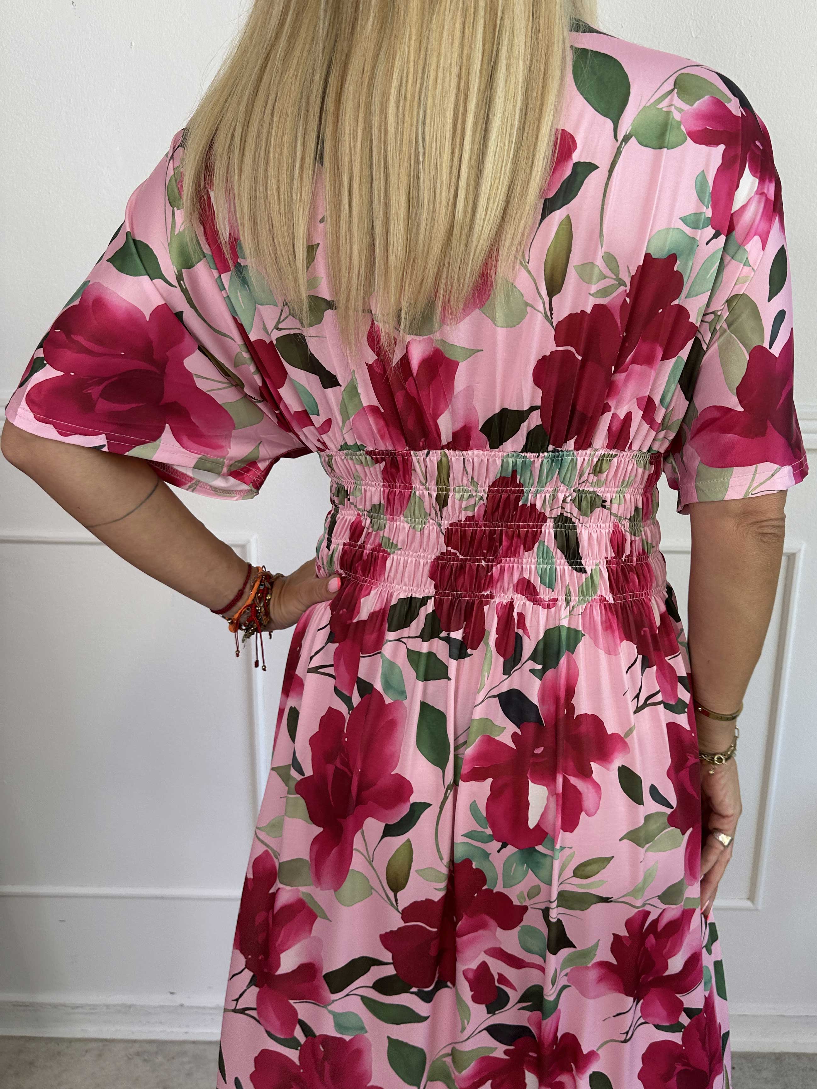 Pams Fiore - Lång elastisk klänning i blommigt mönster