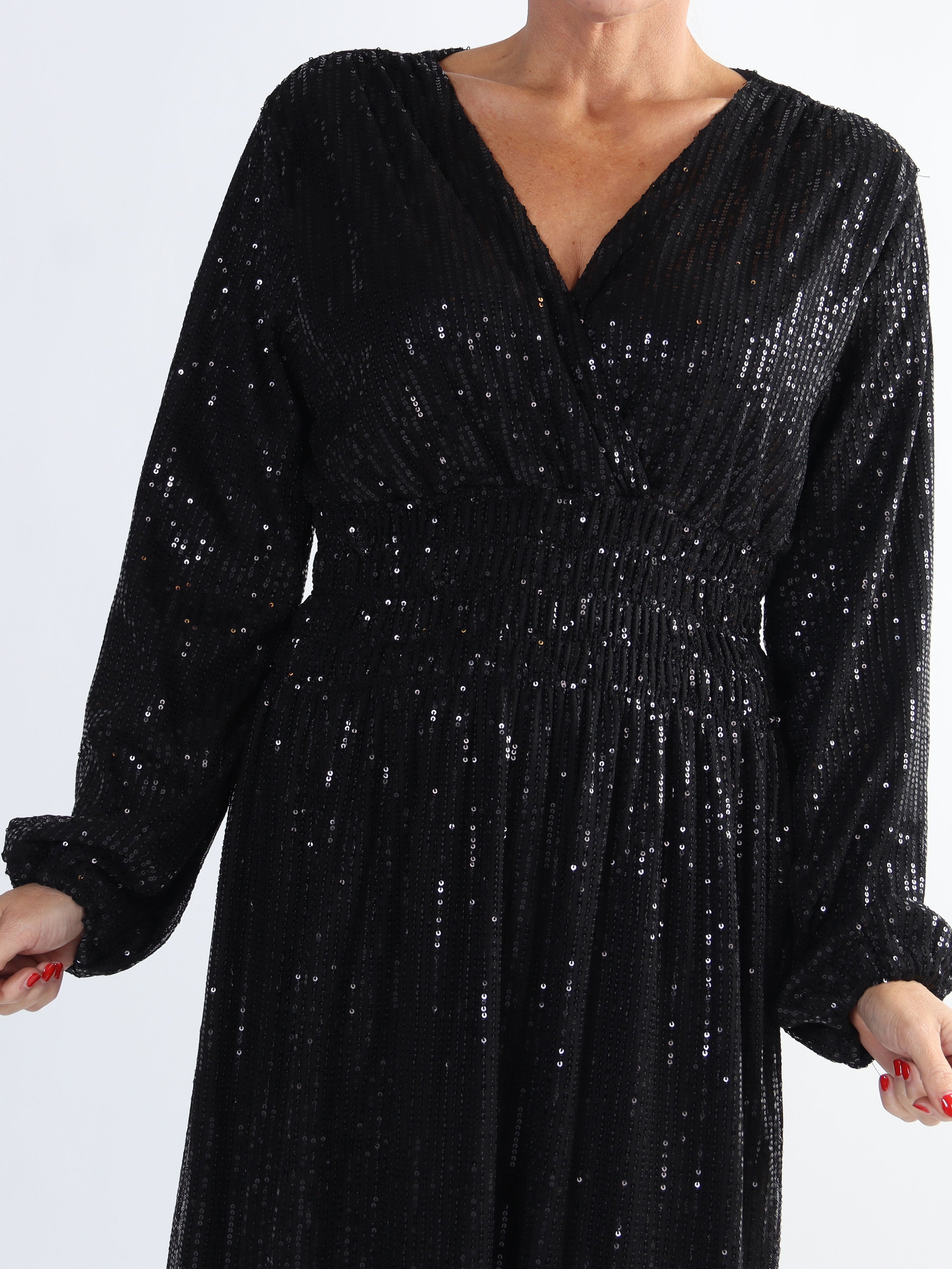 Pams Glitter L/S - Lång plus size klänning med paljetter