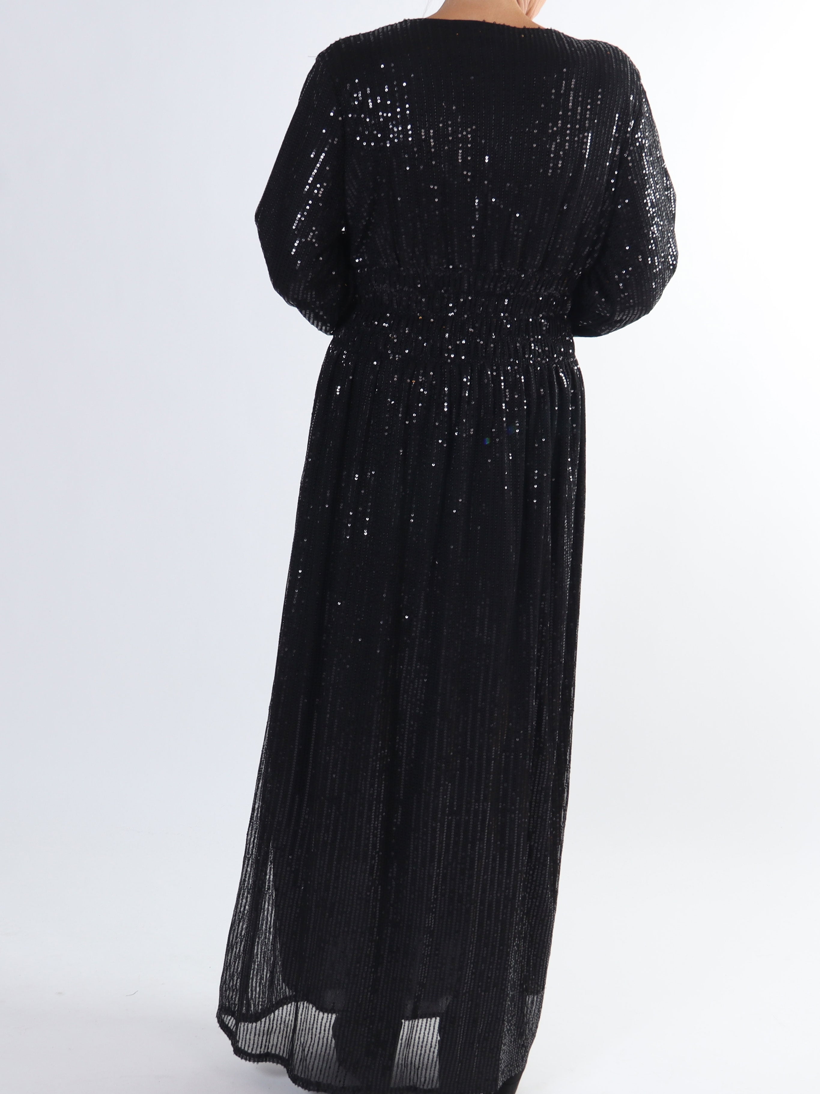 Pams Glitter L/S - Lång plus size klänning med paljetter