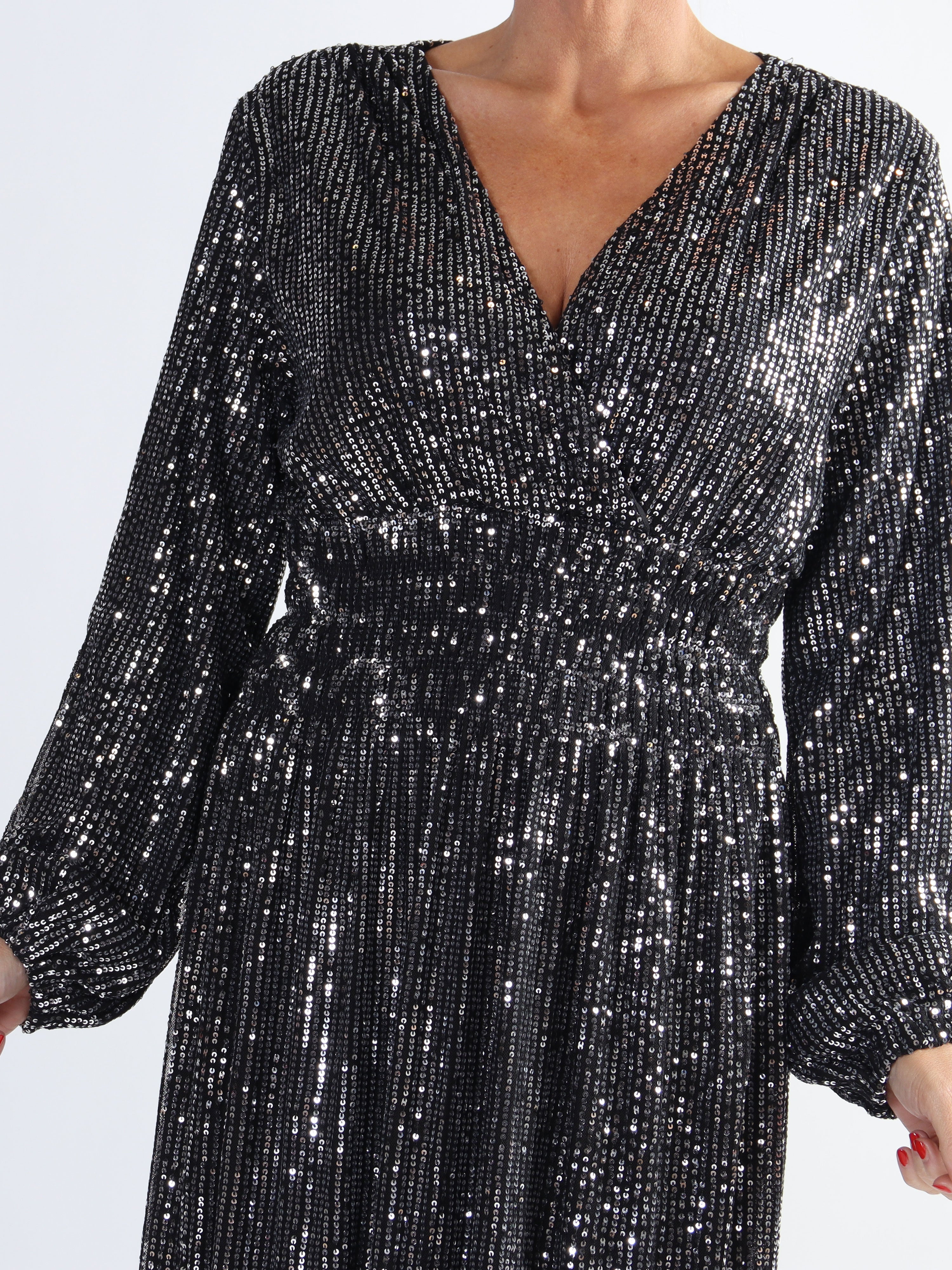 Pams Glitter L/S - Lång plus size klänning med paljetter