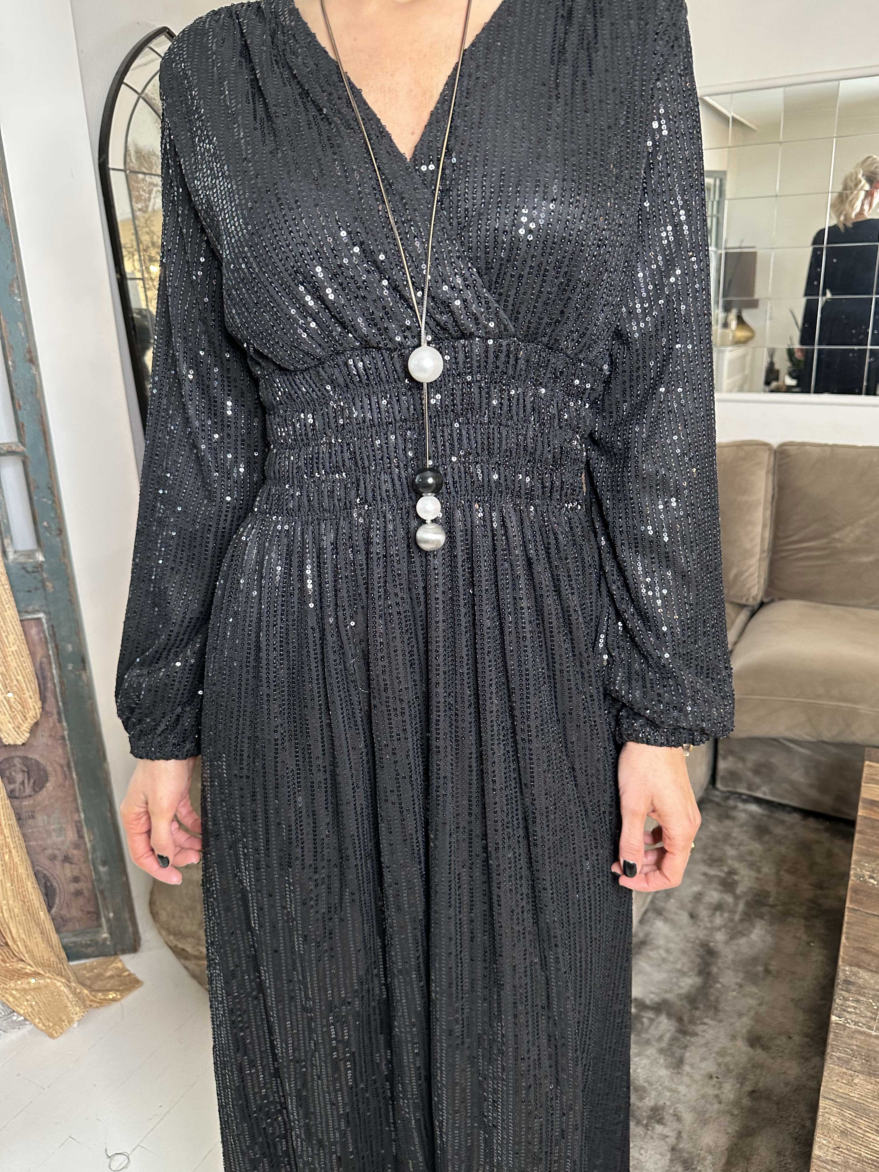 Pams Glitter L/S - Lång vacker klänning med paljetter