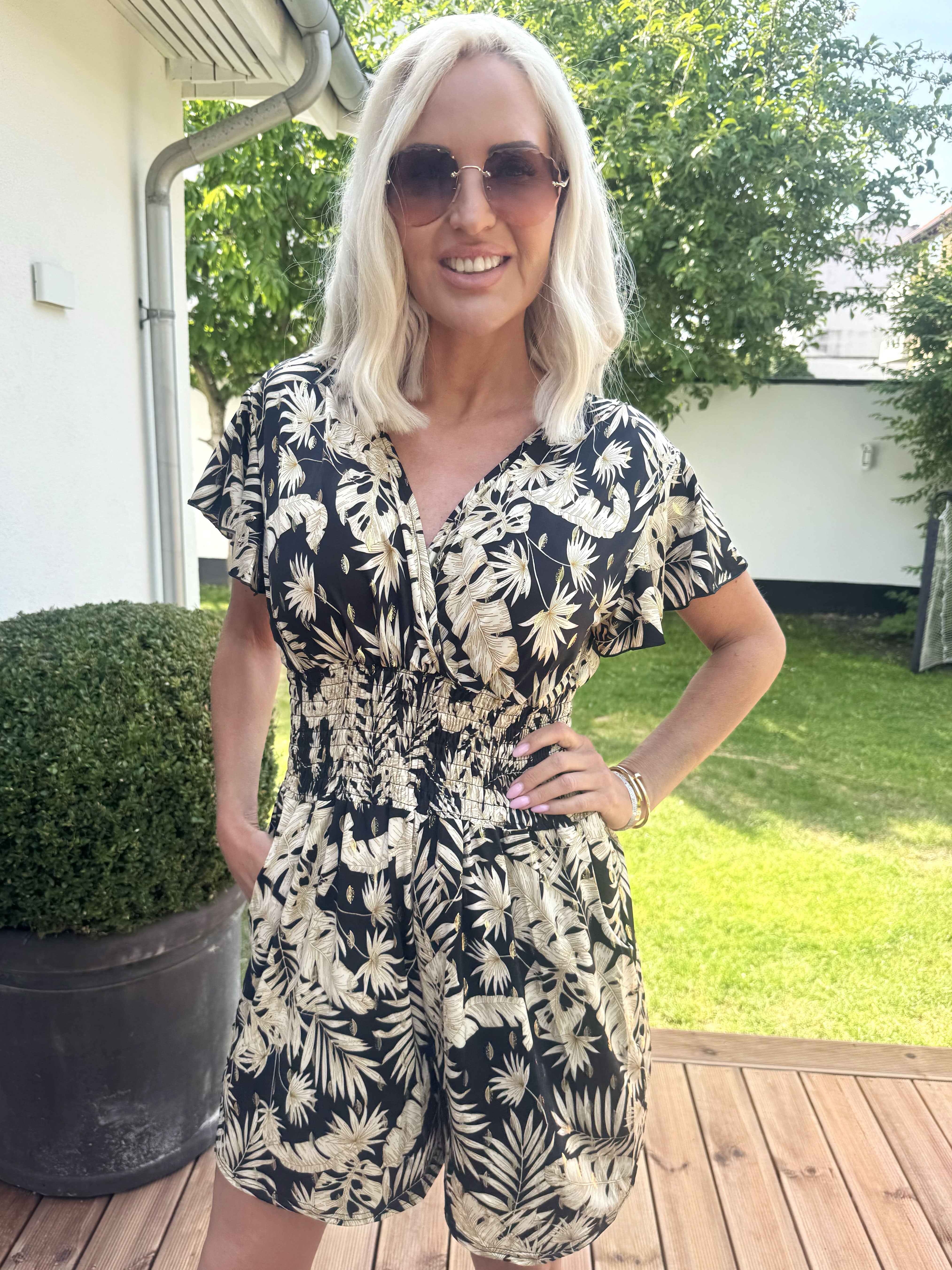 Pams Gold Leaf Playsuit - Elastisk playsuit med fickor