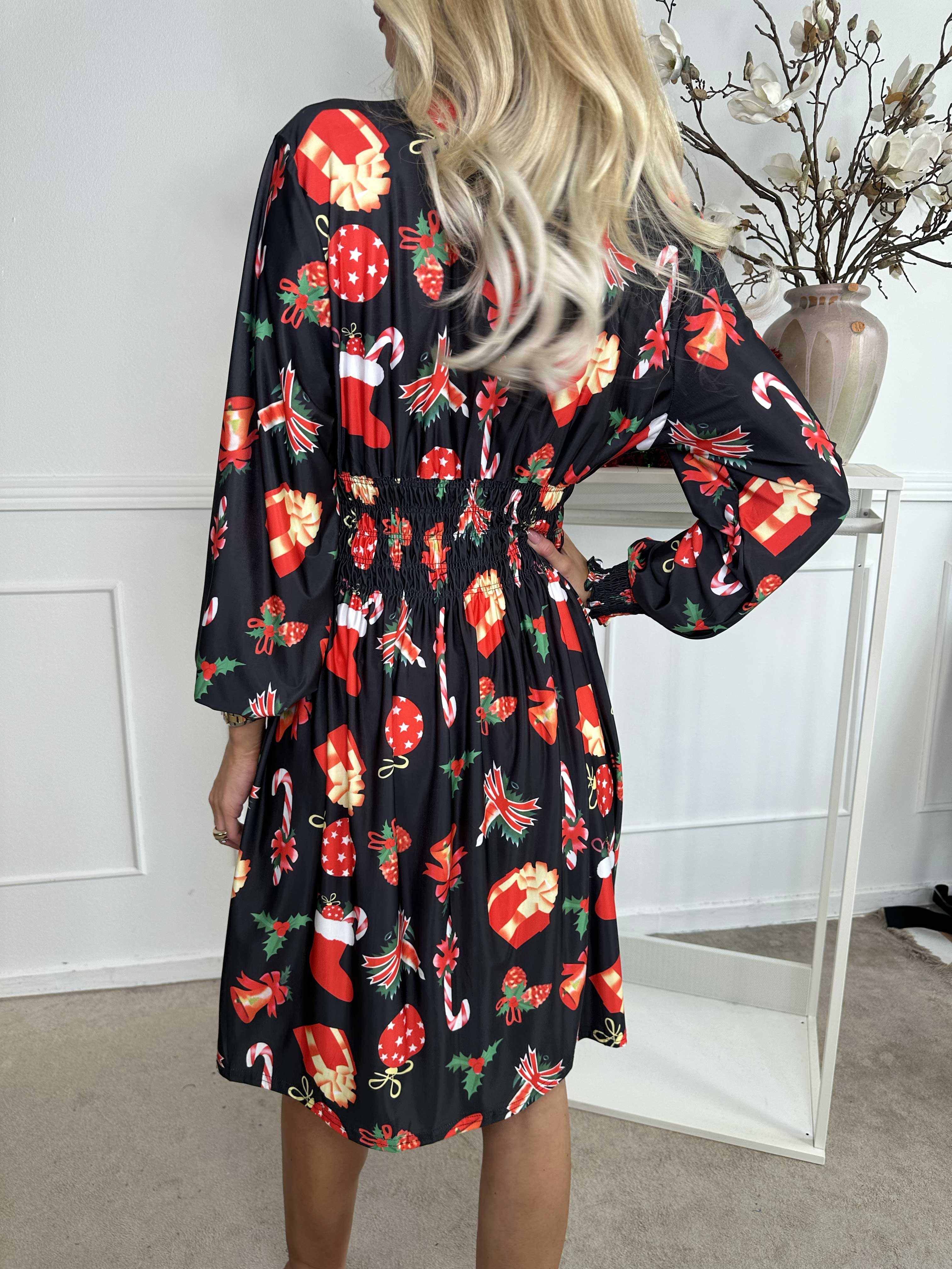 Pams Holiday Short L/S - Elastisk klänning med julmotiv