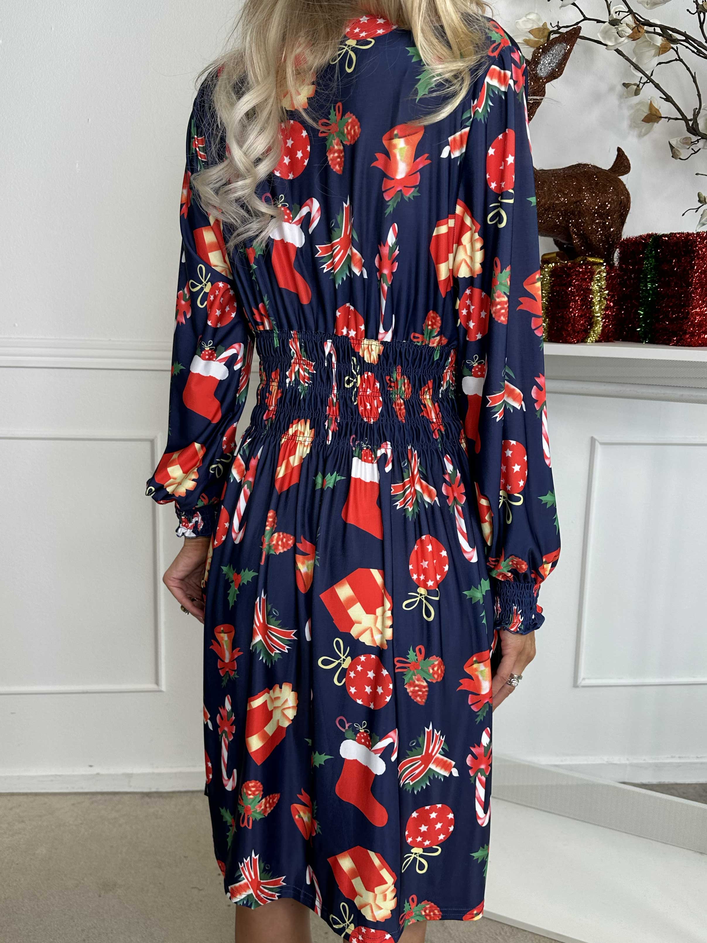 Pams Holiday Short L/S - Elastisk klänning med julmotiv