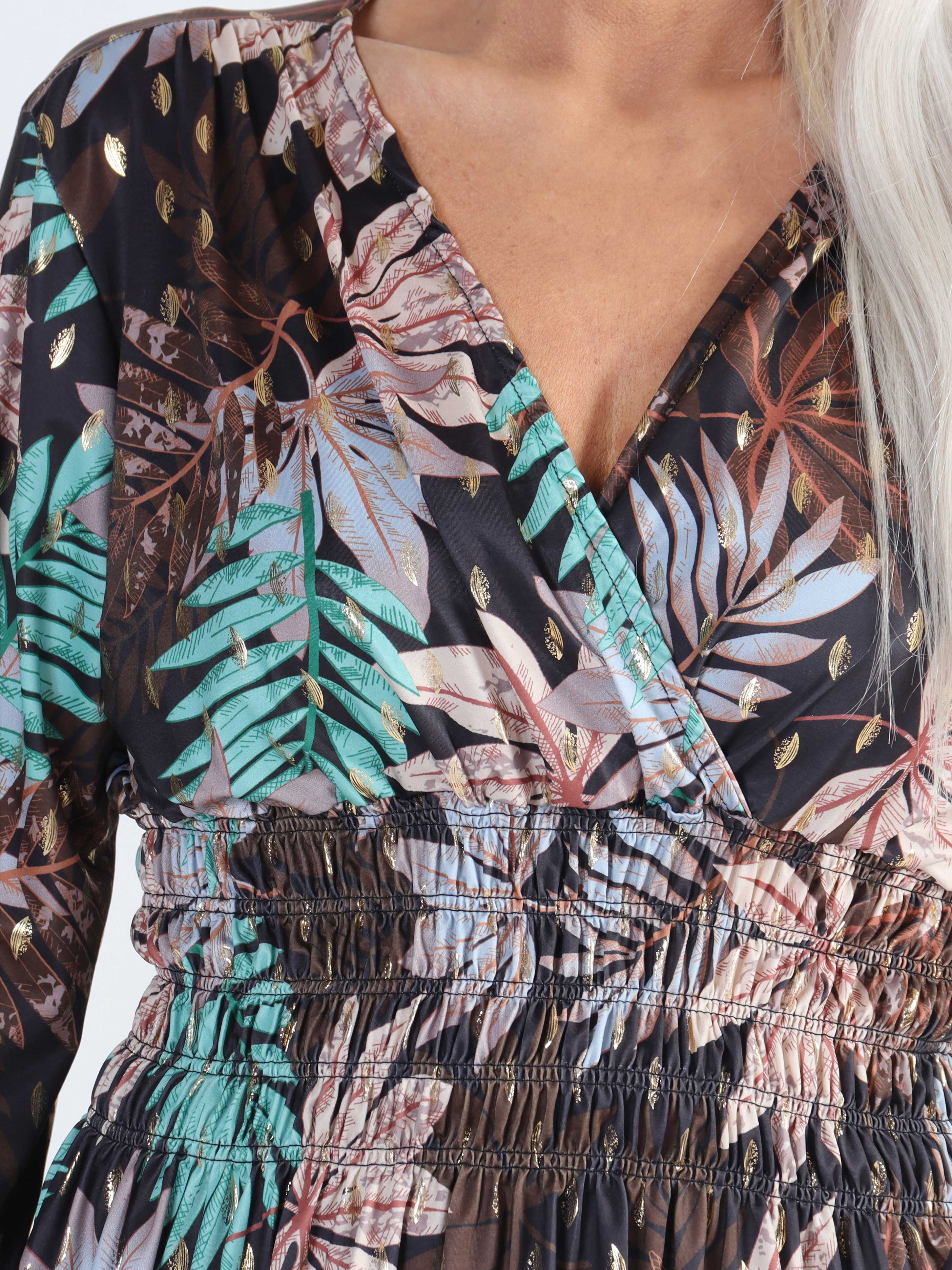 Pams Leaf Shirt L/S - Elastisk plus size blus i skrynkelfritt tyg