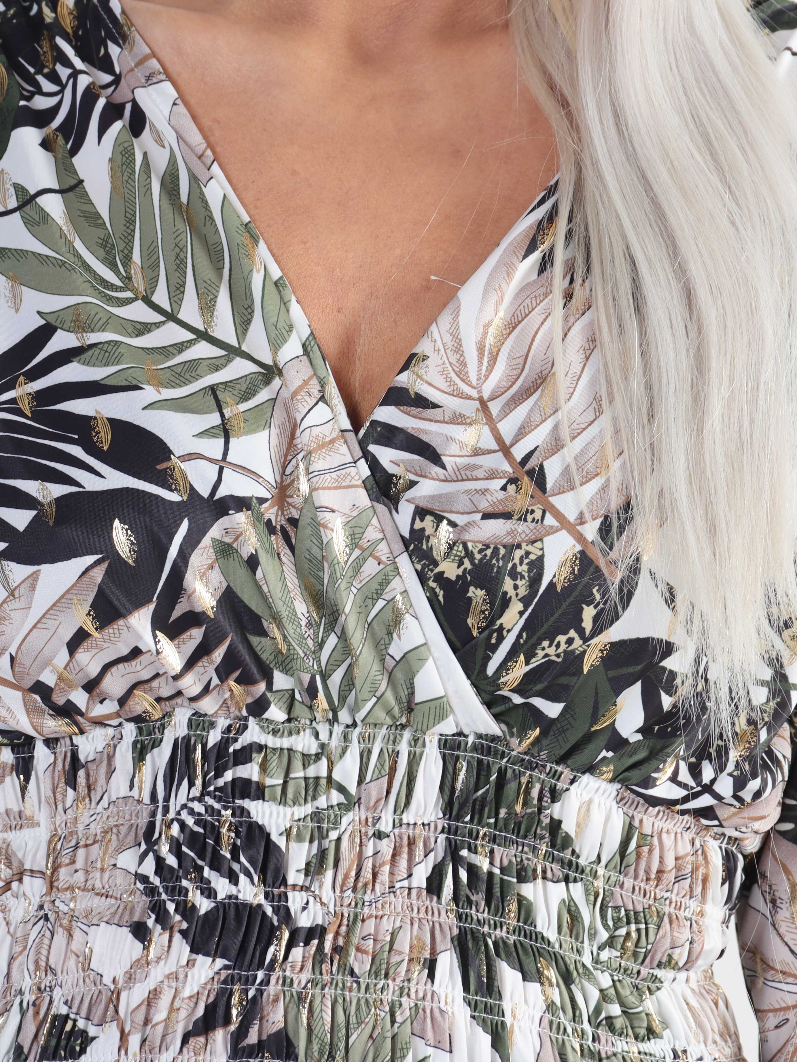 Pams Leaf Shirt L/S - Elastisk plus size blus i skrynkelfritt tyg