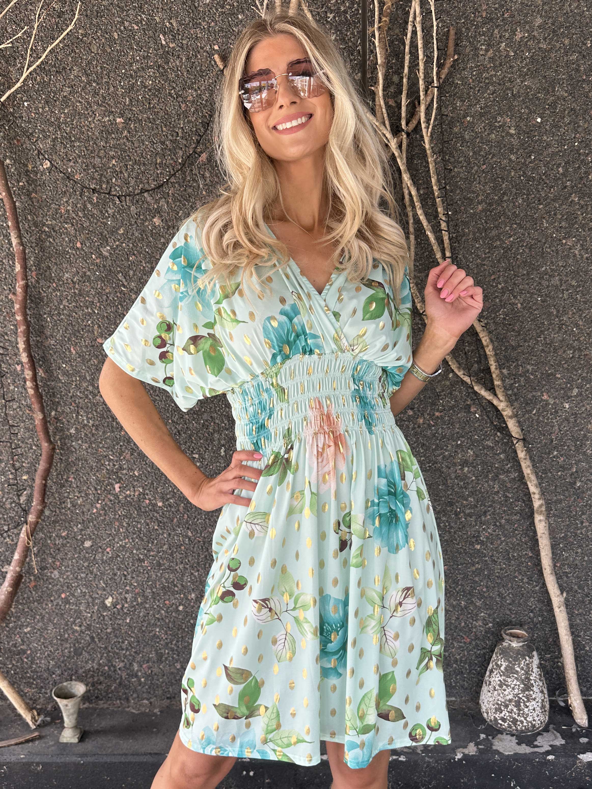 Pams Summer Short - Elastisk klänning med blommigt mönster och resår