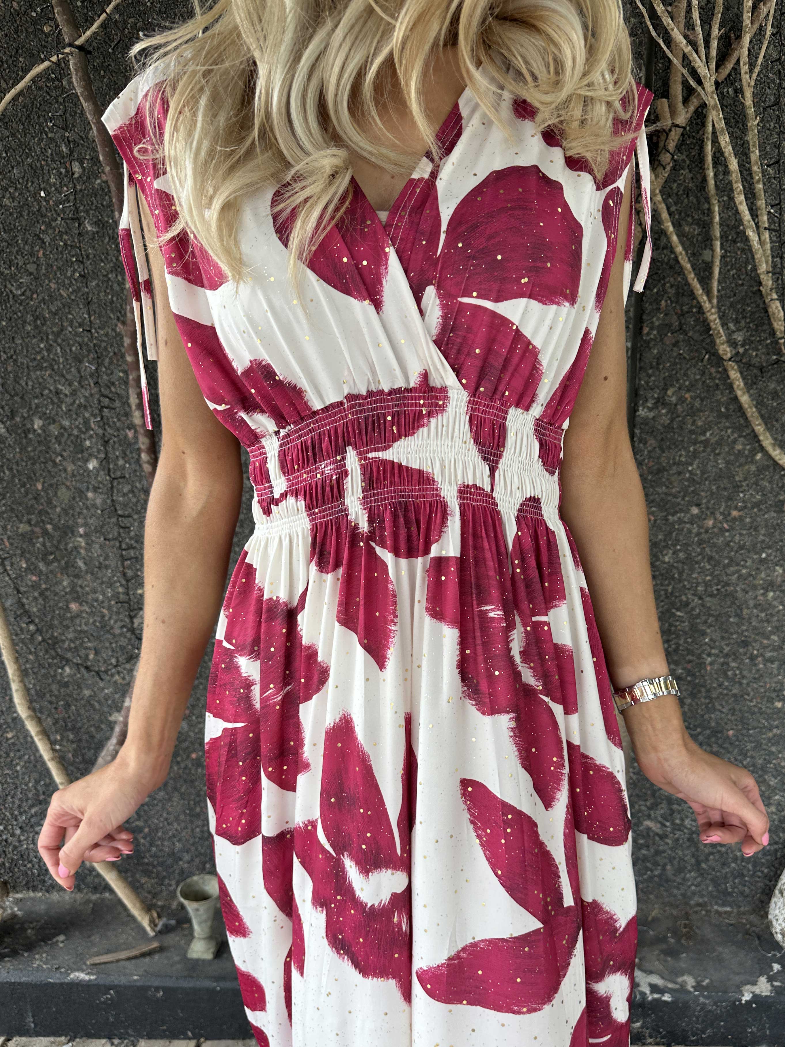 Pams Art Flower Sleeveless - Lång elastisk klänning med stora blomstermotiv