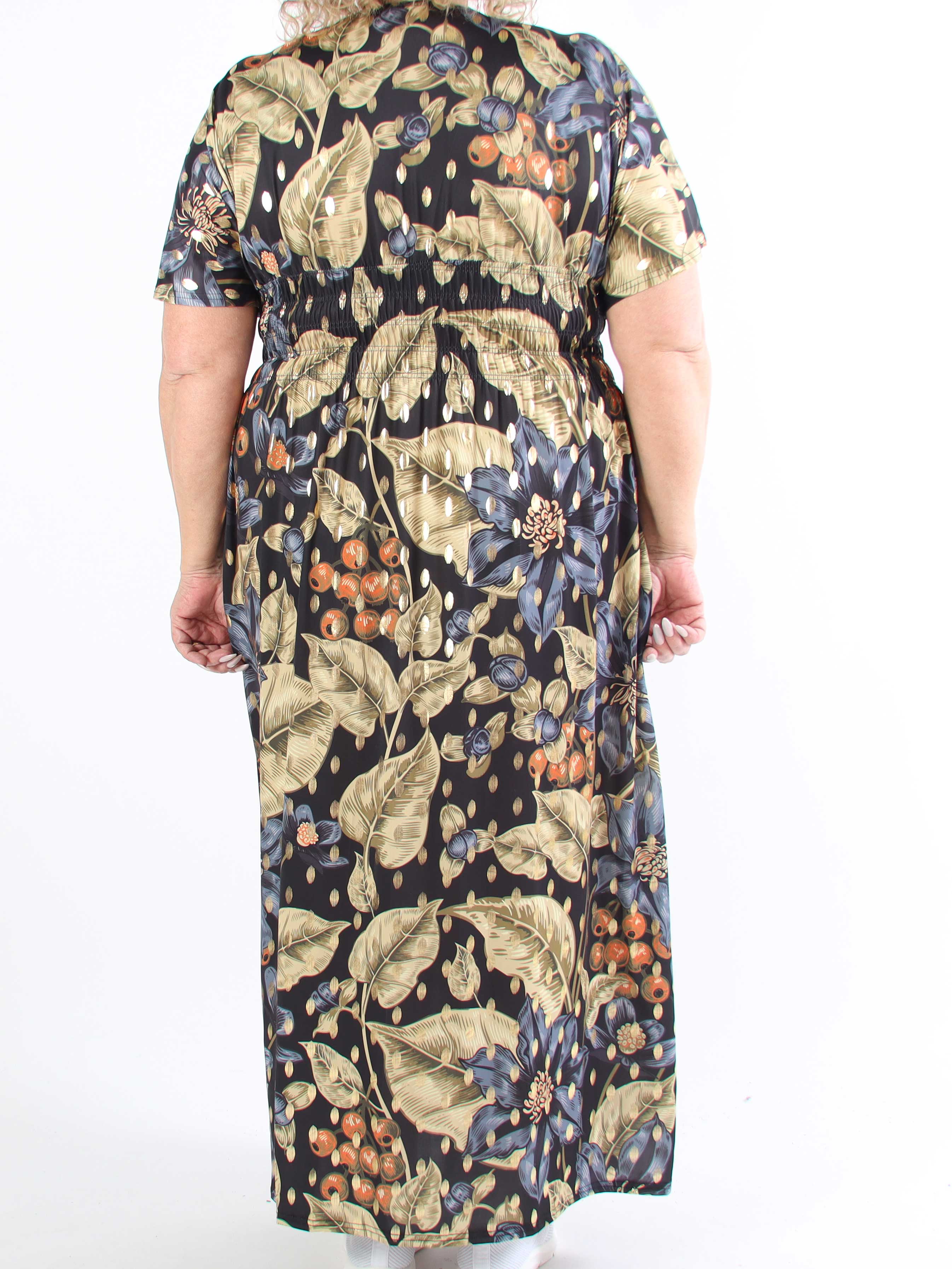 Pams Berry - Lång plus size-klänning med resår och smockad midja