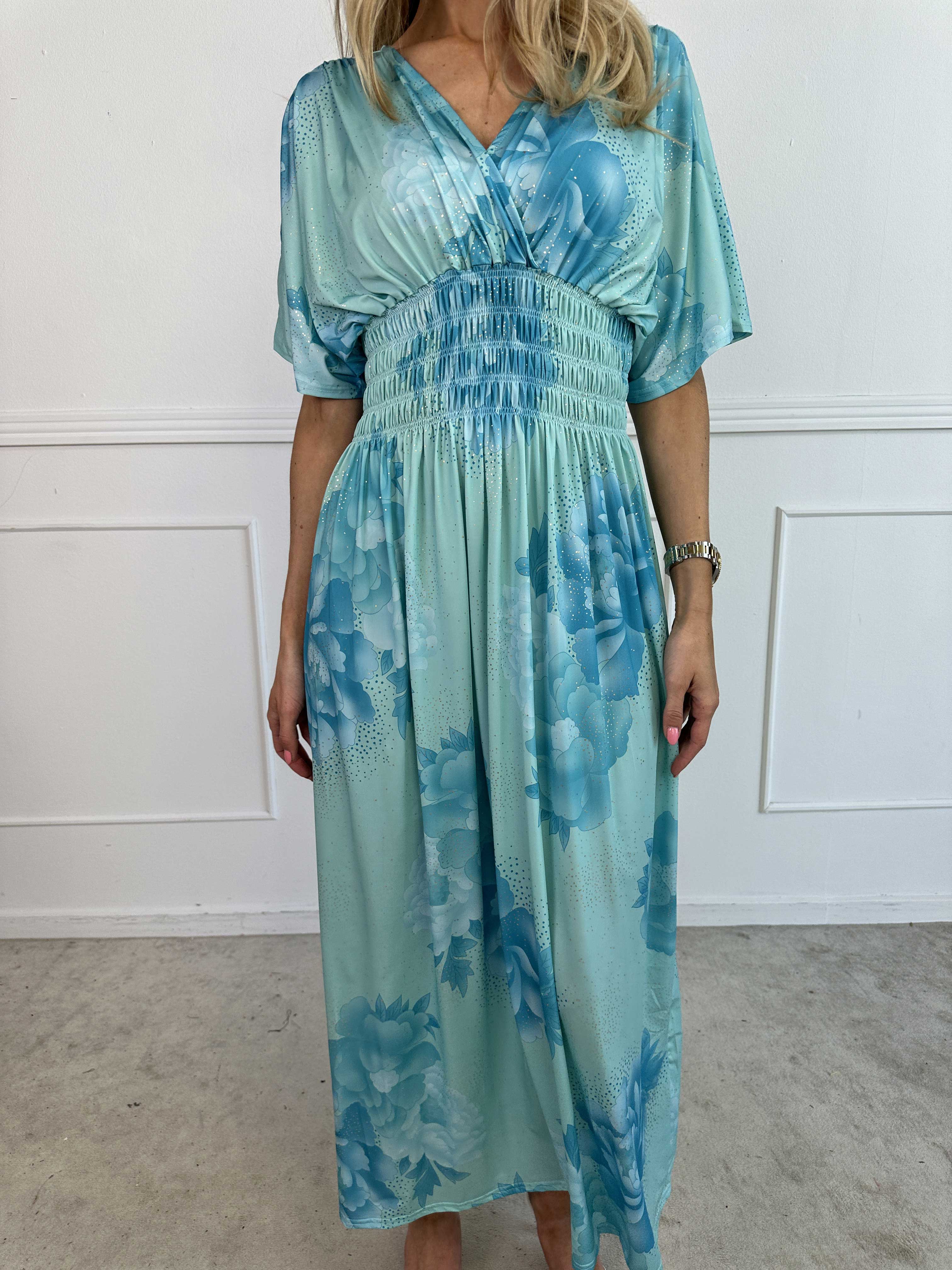 Pams Big Flower - Lång elastisk klänning med blomster motiv