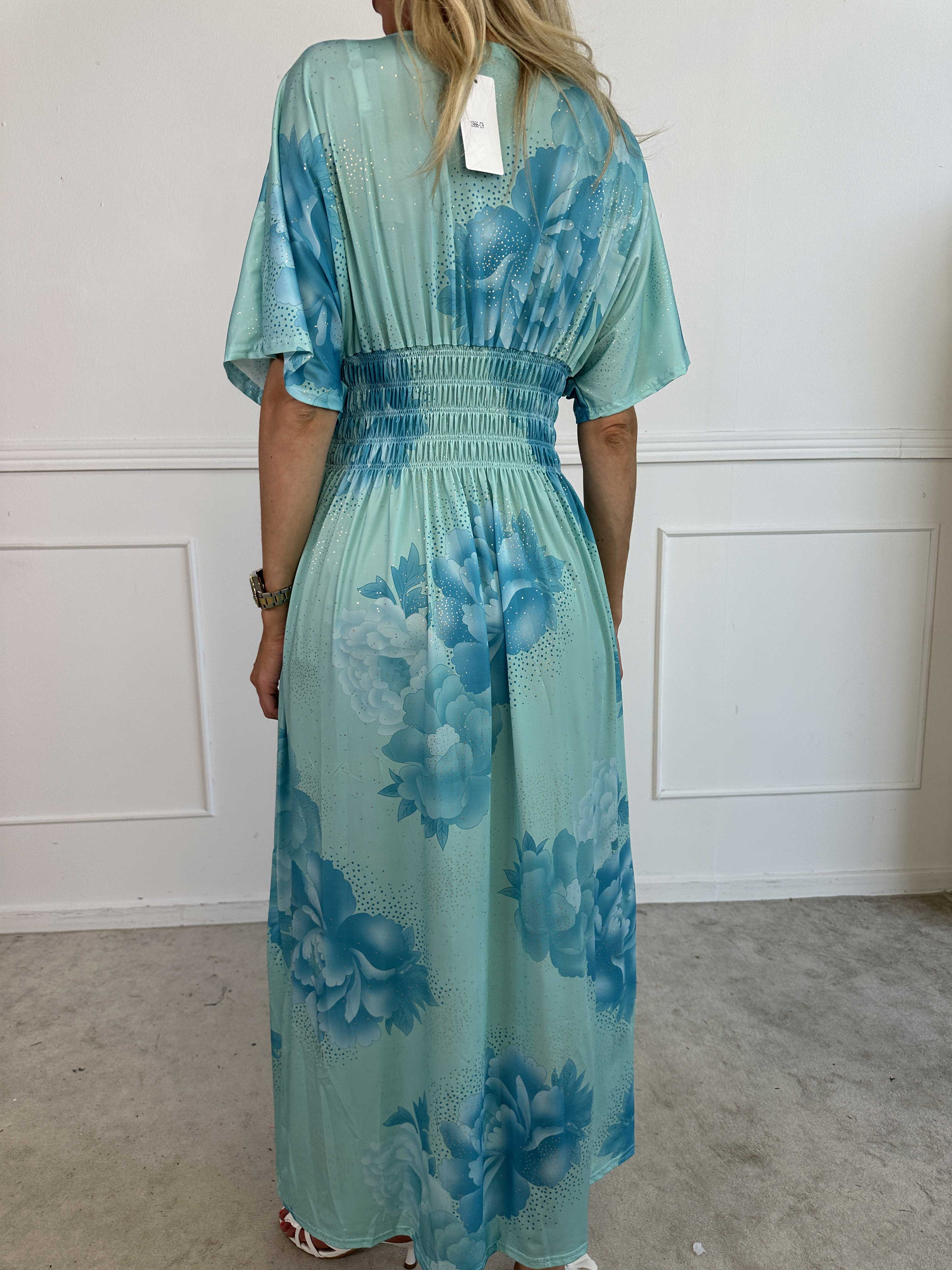 Pams Big Flower - Lång elastisk klänning med blomster motiv