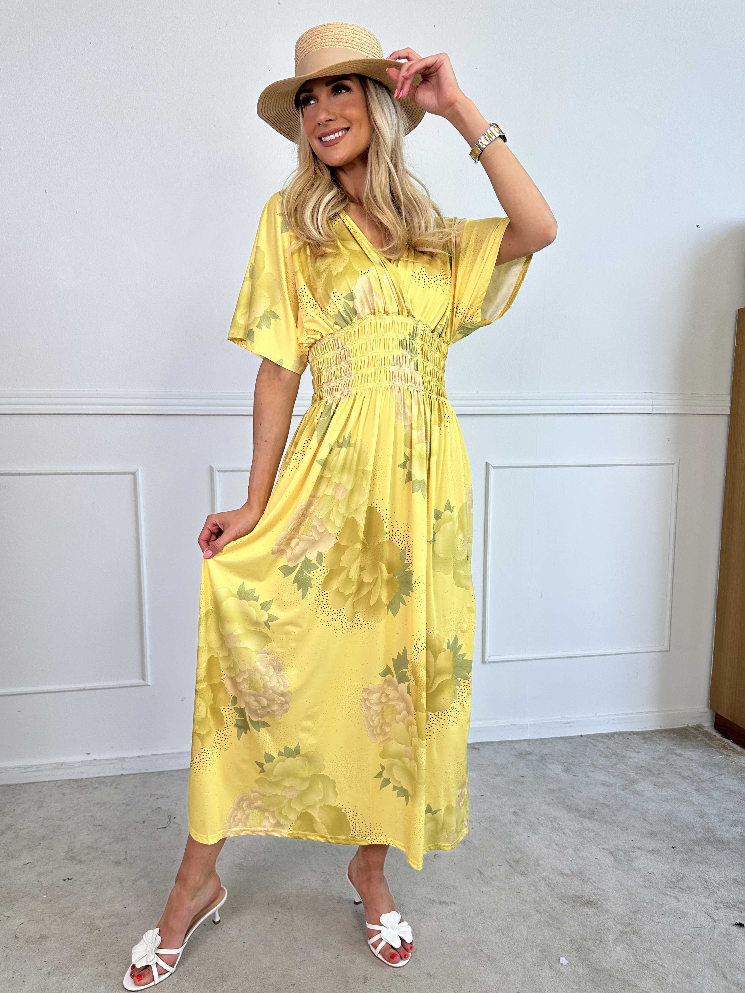 Pams Big Flower - Lång elastisk klänning med blomster motiv