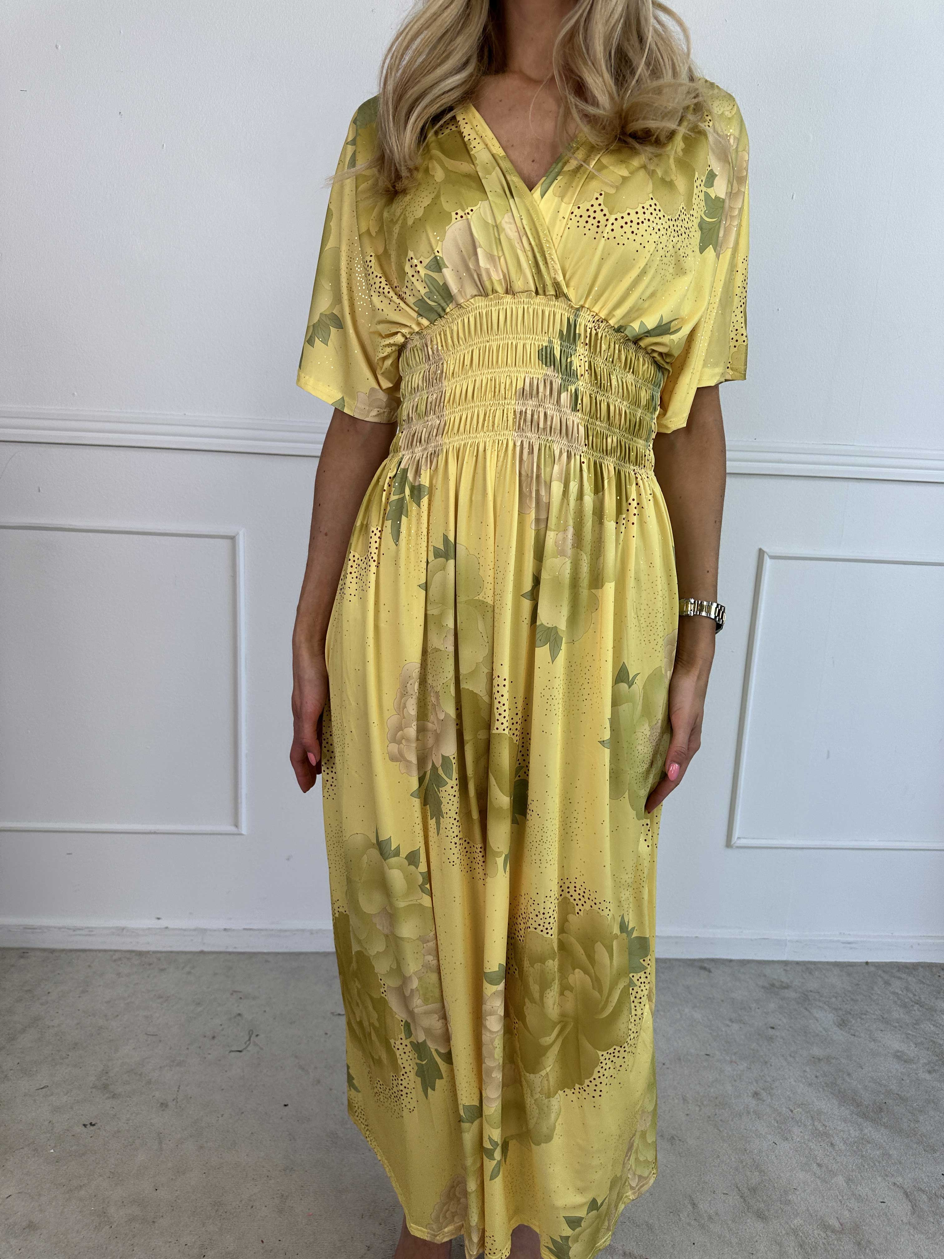 Pams Big Flower - Lång elastisk klänning med blomster motiv