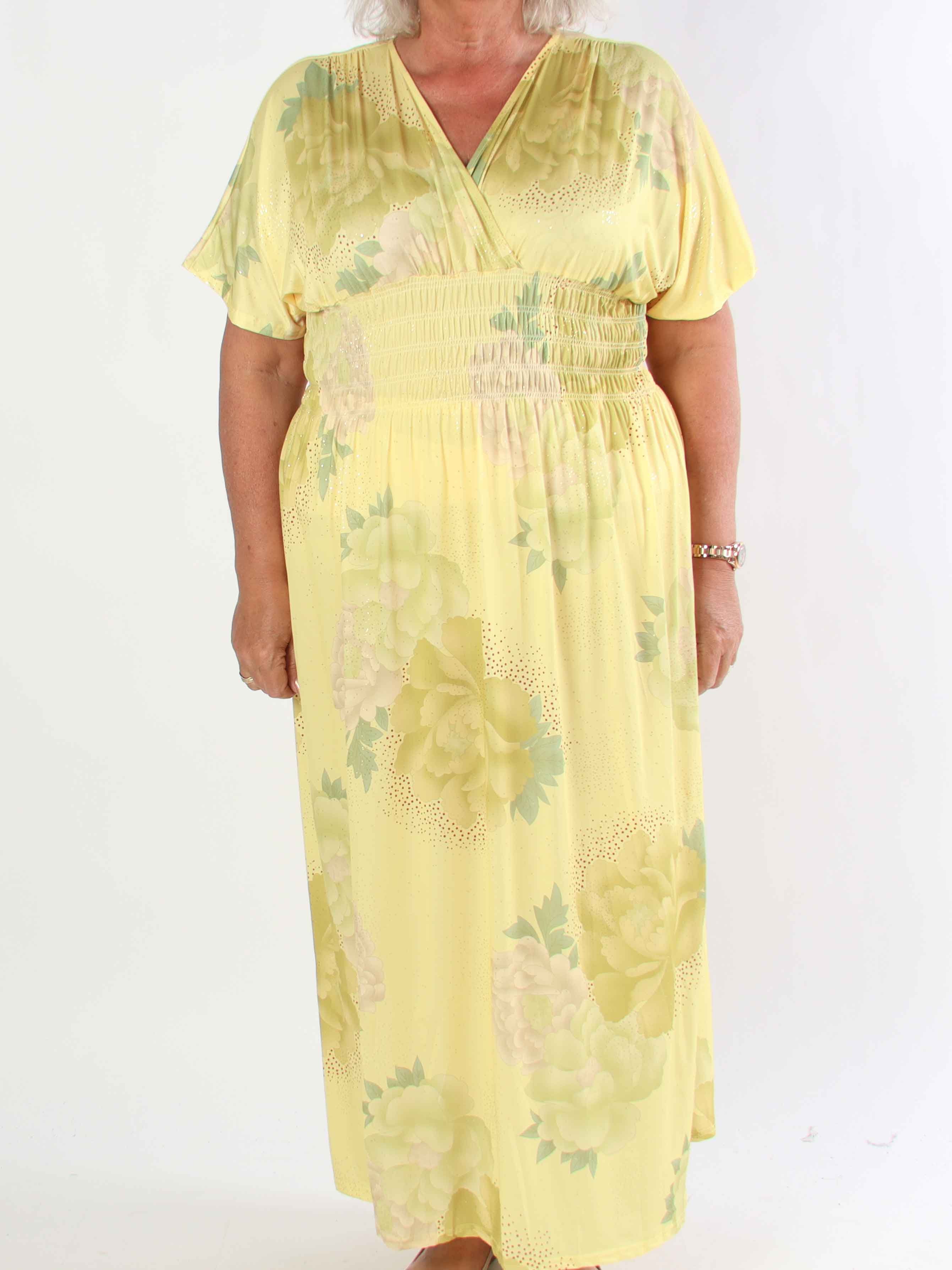 Pams Big Flower - Plus size elastisk klänning med blomster motiv