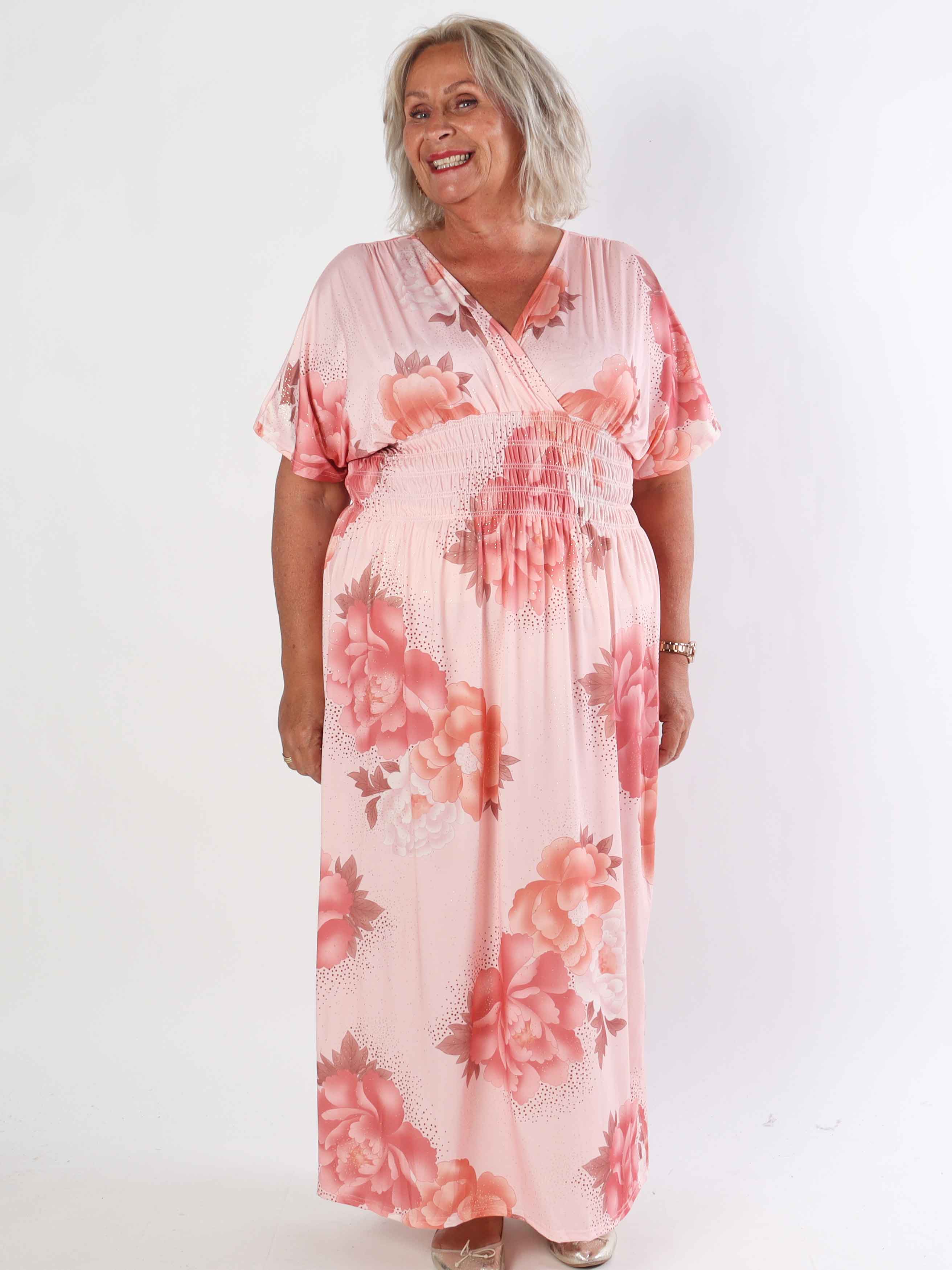 Pams Big Flower - Plus size elastisk klänning med blomster motiv