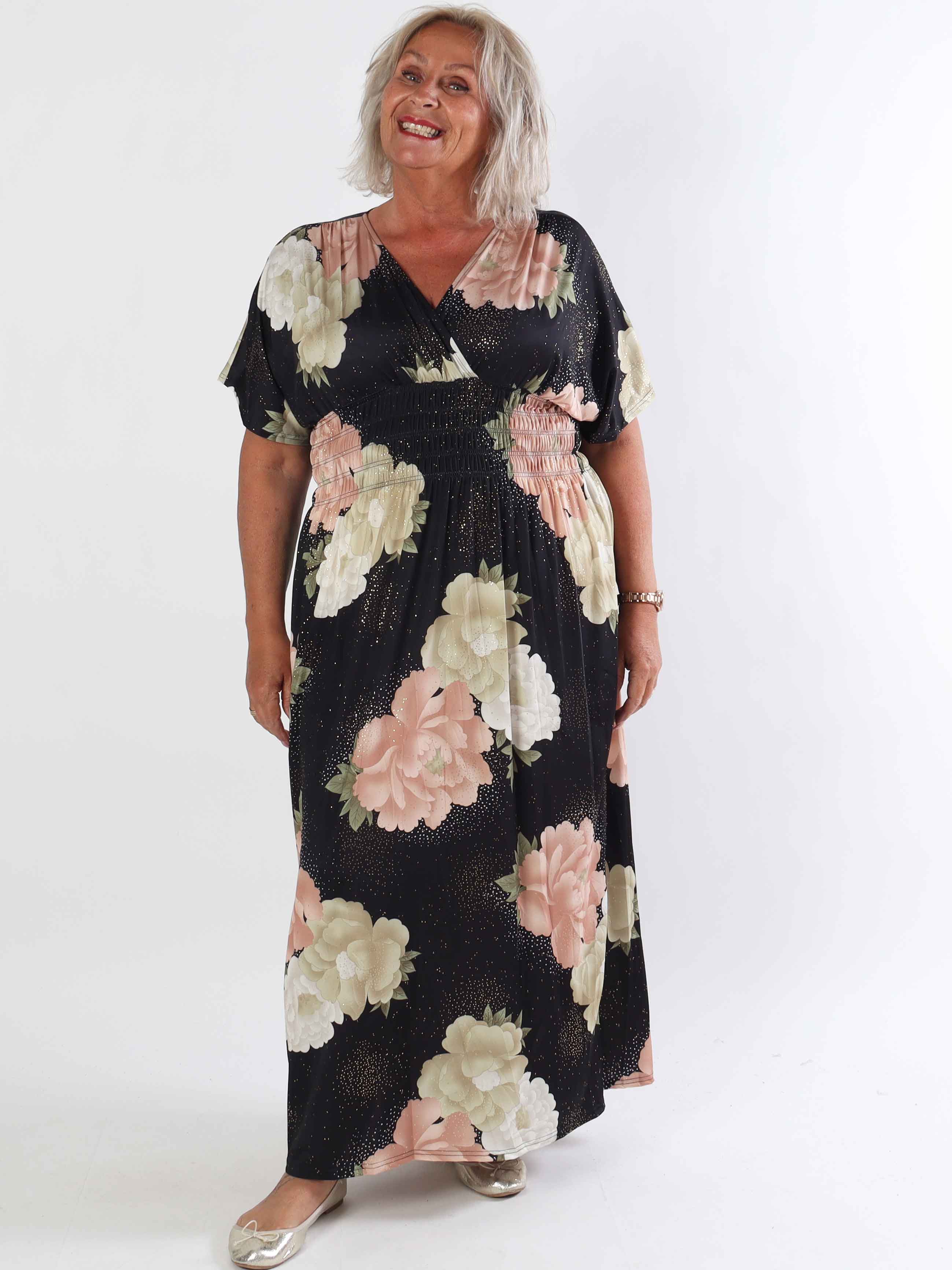 Pams Big Flower - Plus size elastisk klänning med blomster motiv