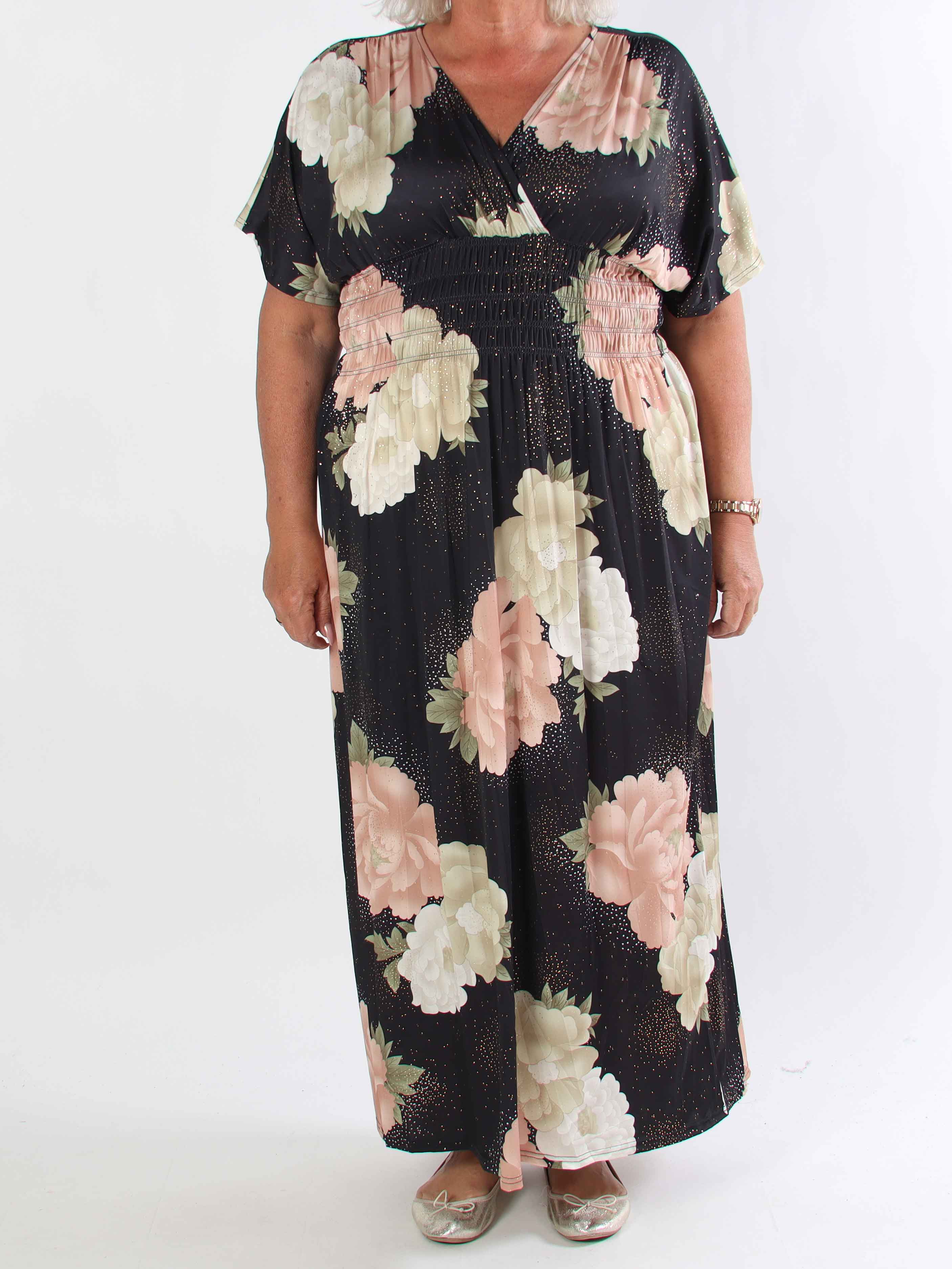 Pams Big Flower - Plus size elastisk klänning med blomster motiv