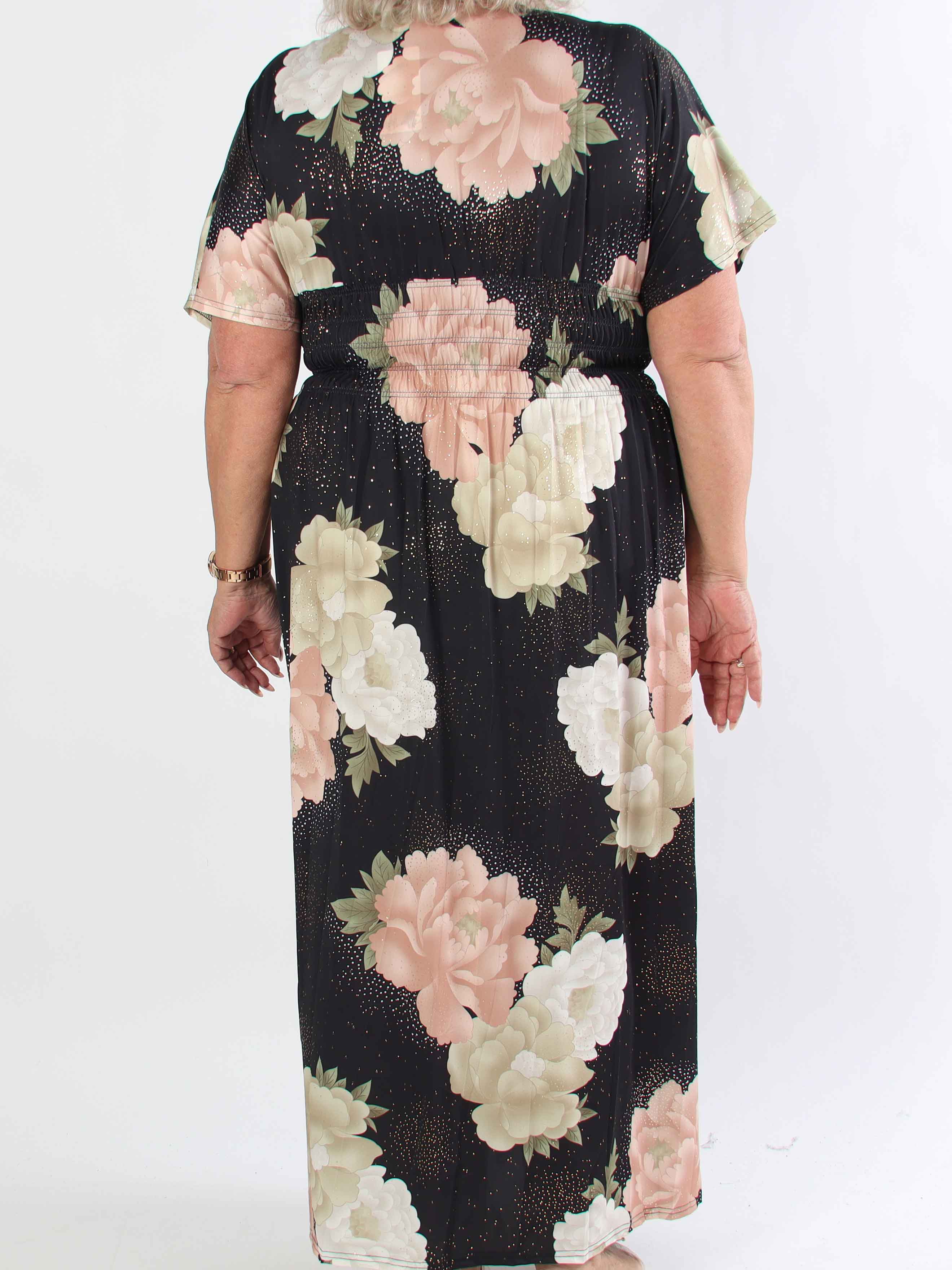 Pams Big Flower - Plus size elastisk klänning med blomster motiv