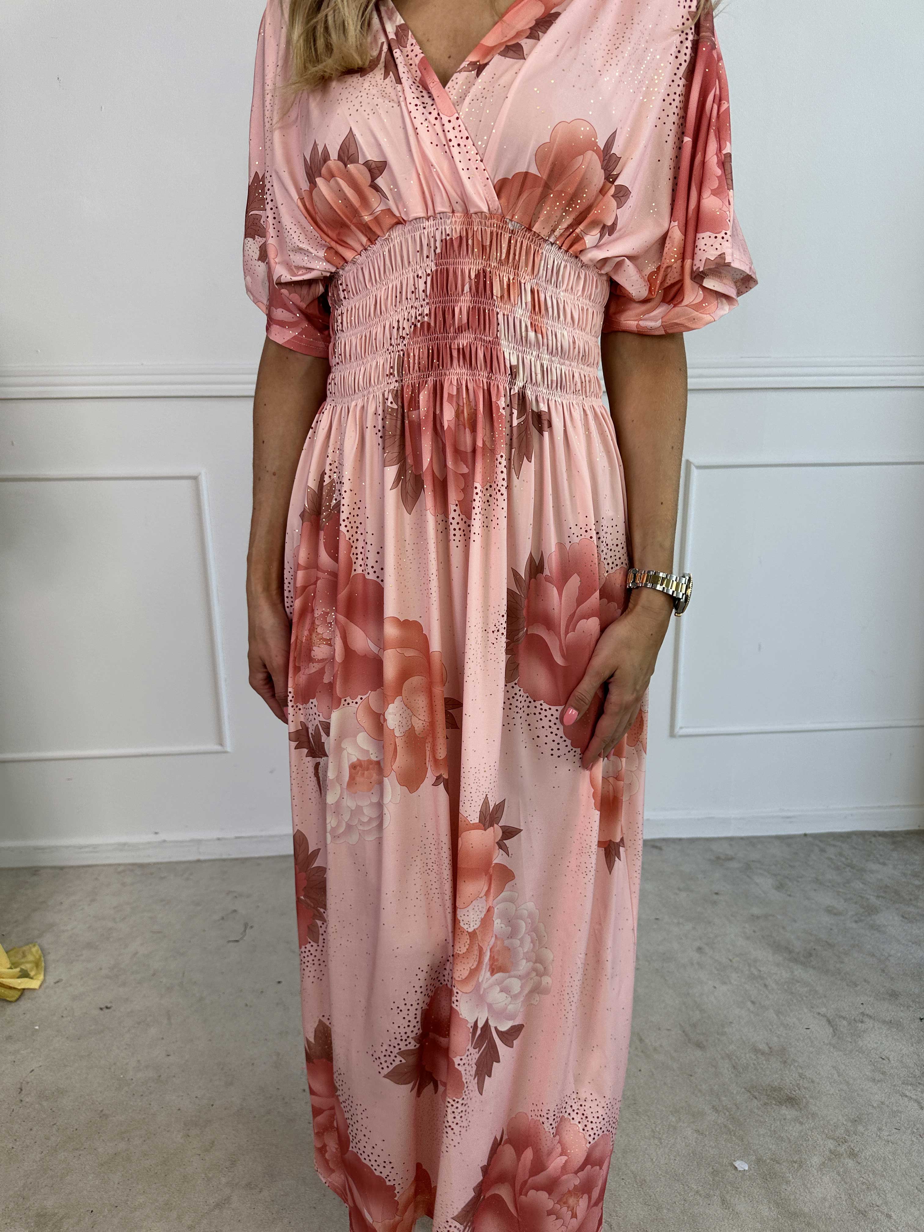 Pams Big Flower - Lång elastisk klänning med blomster motiv