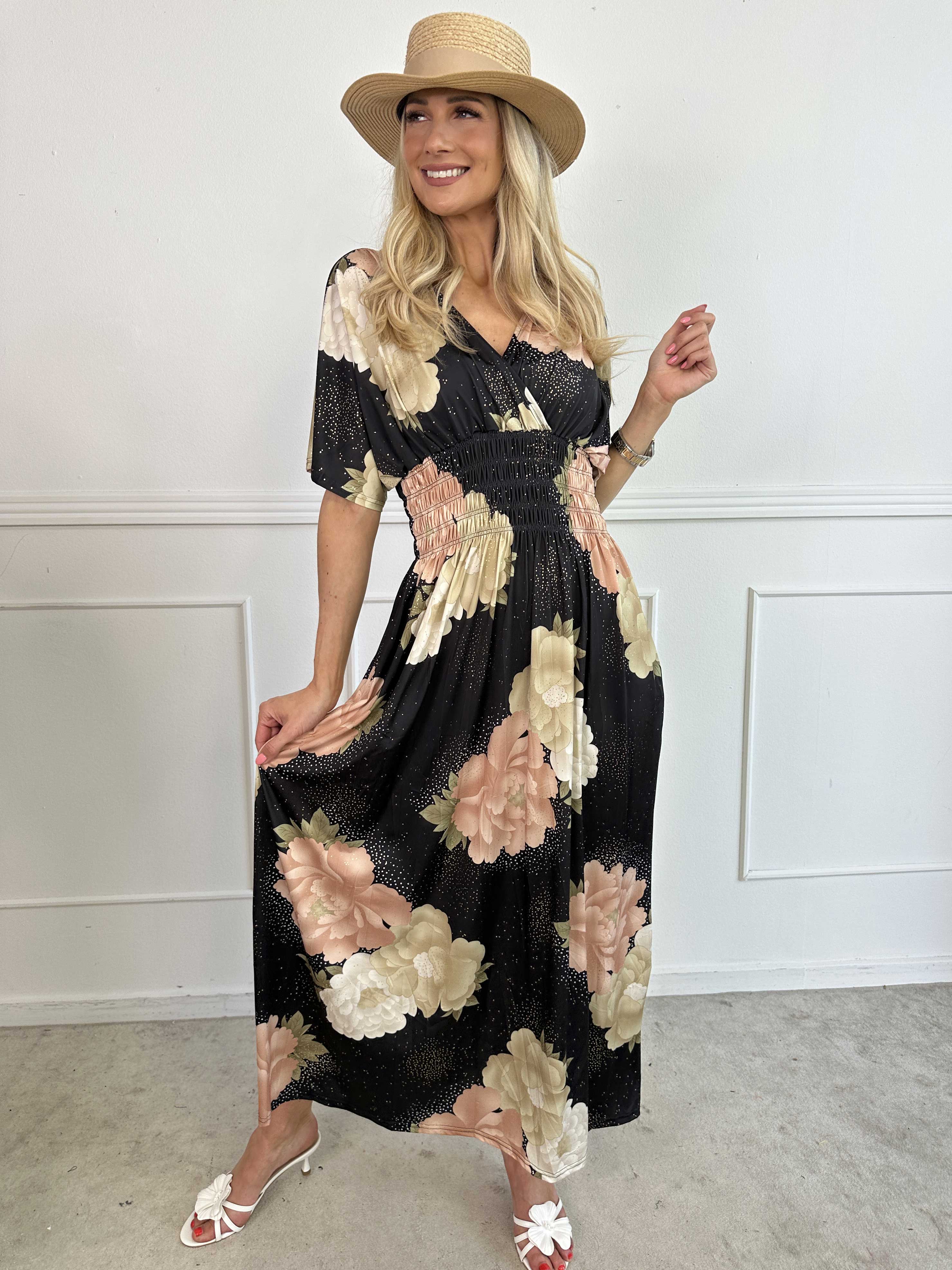 Pams Big Flower - Lång elastisk klänning med blomster motiv