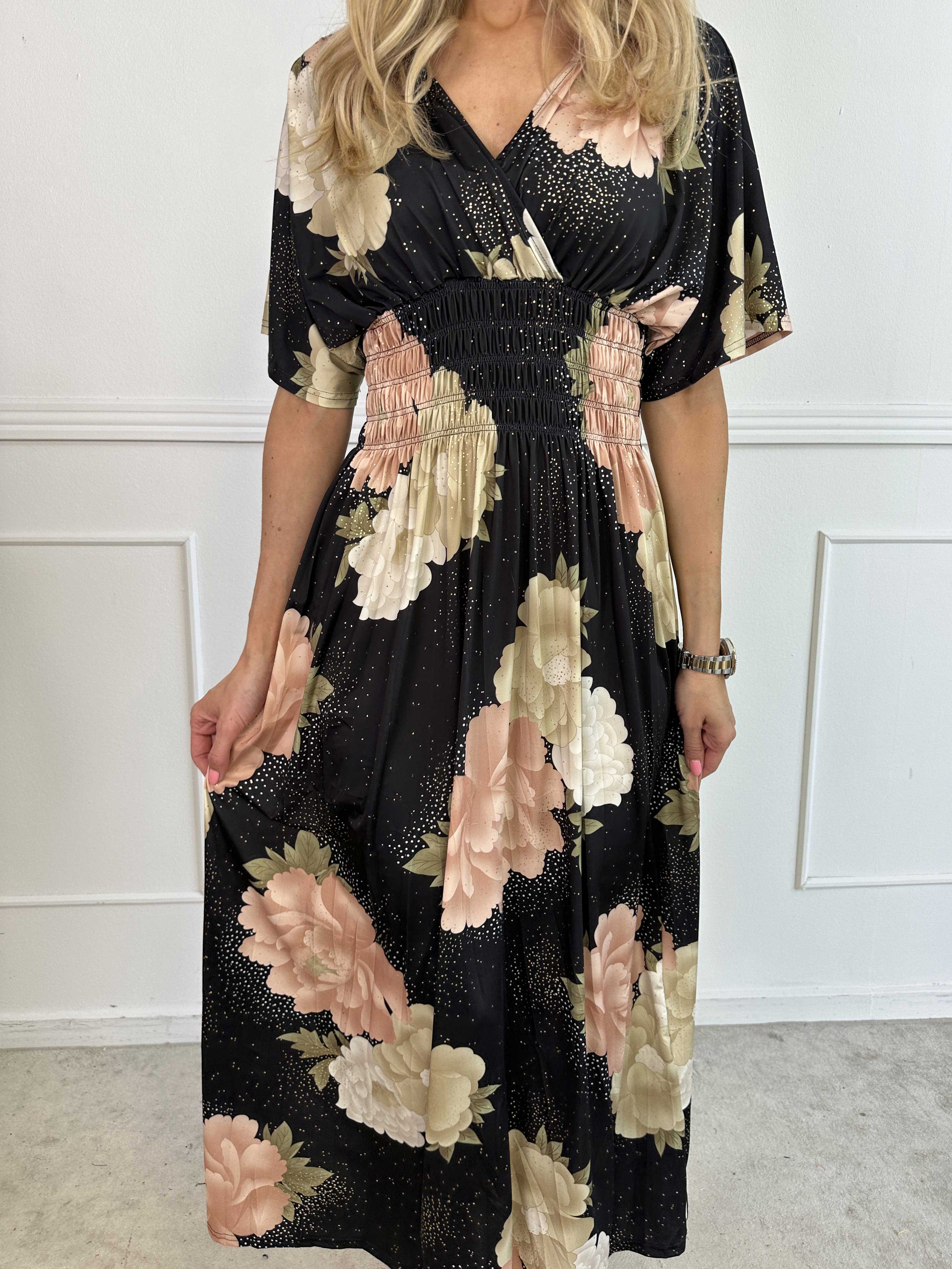 Pams Big Flower - Lång elastisk klänning med blomster motiv