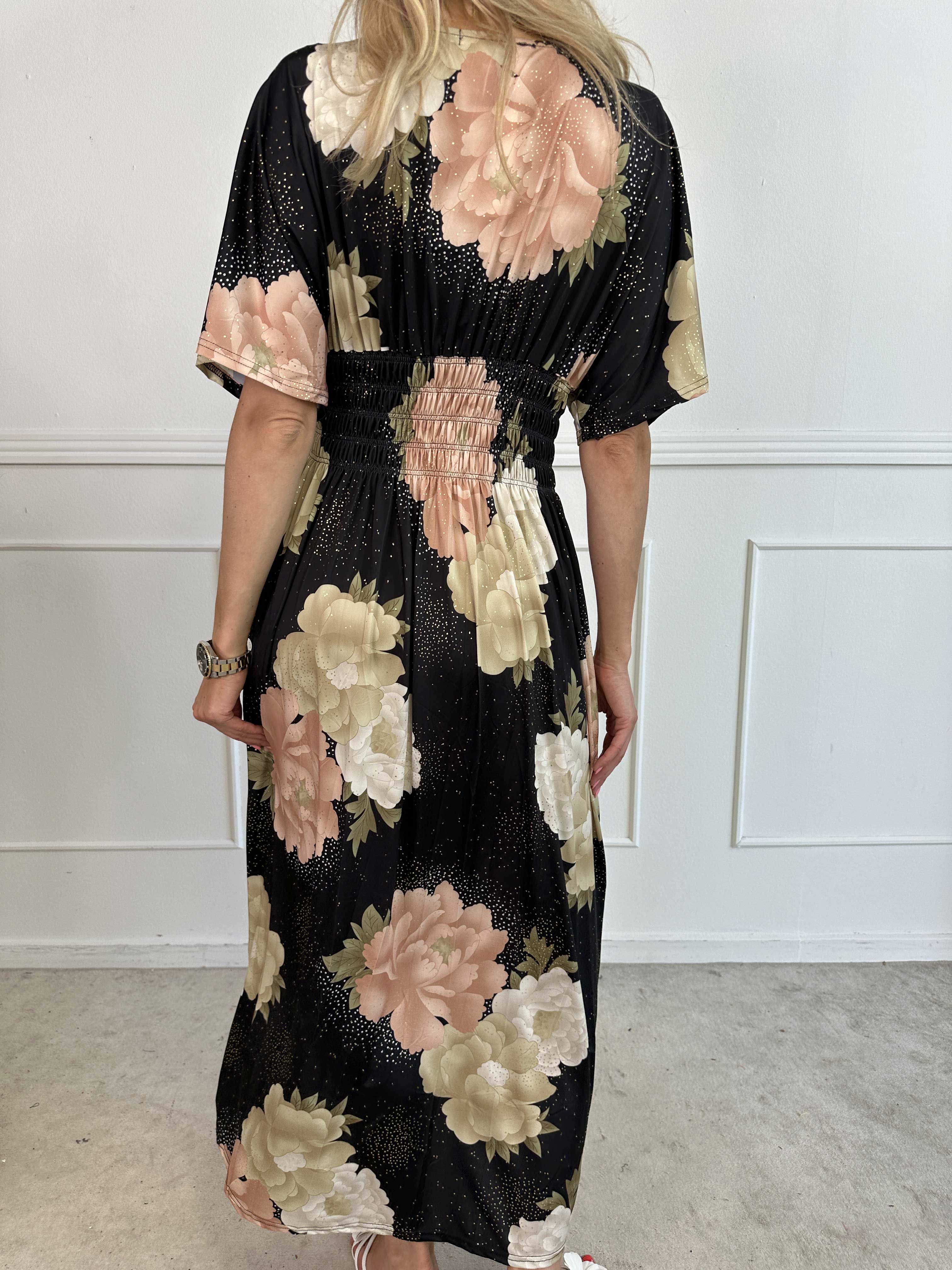 Pams Big Flower - Lång elastisk klänning med blomster motiv