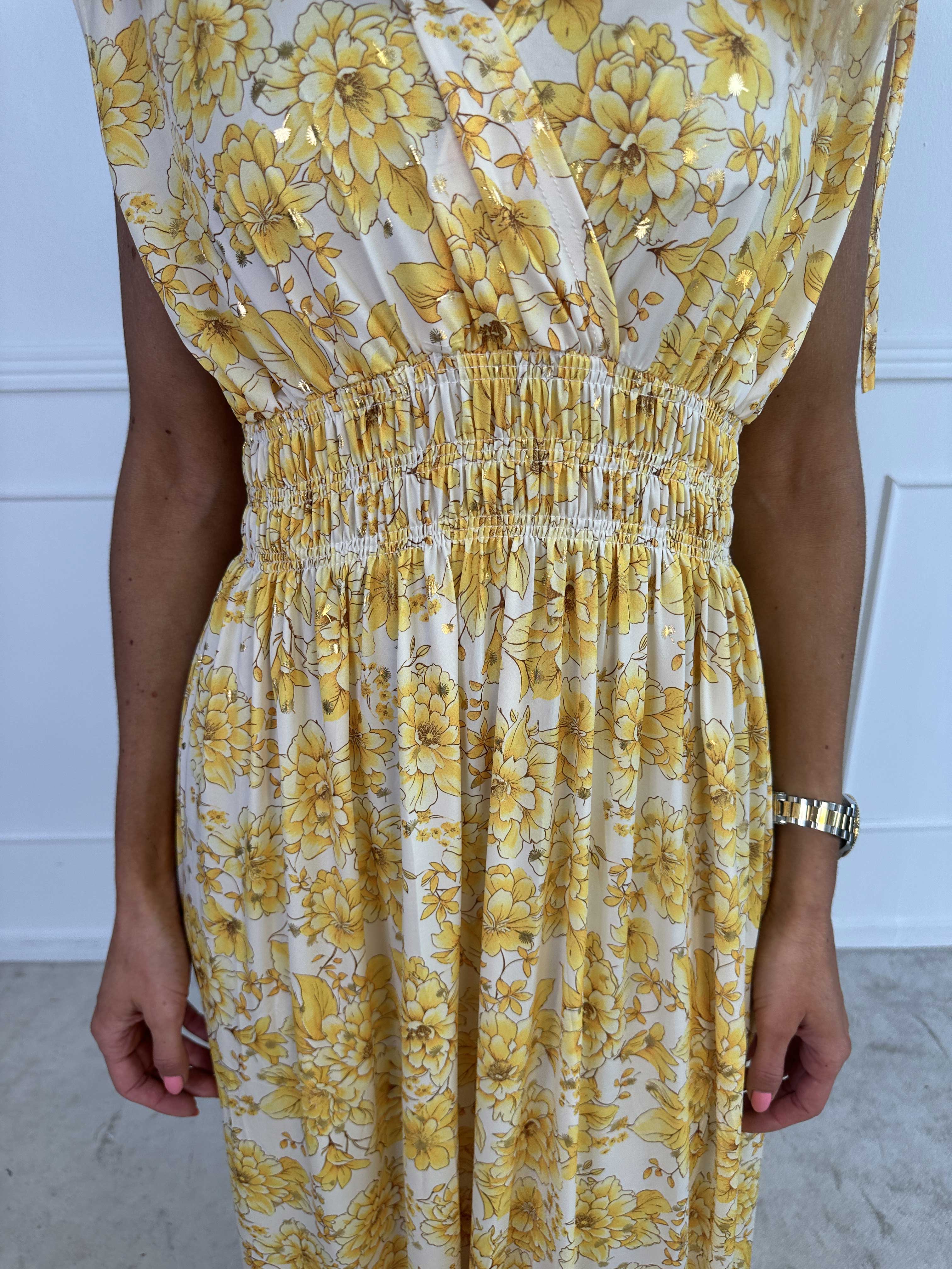 Pams Blossom Sleeveless - Lång elastisk klänning i blommigt mönster