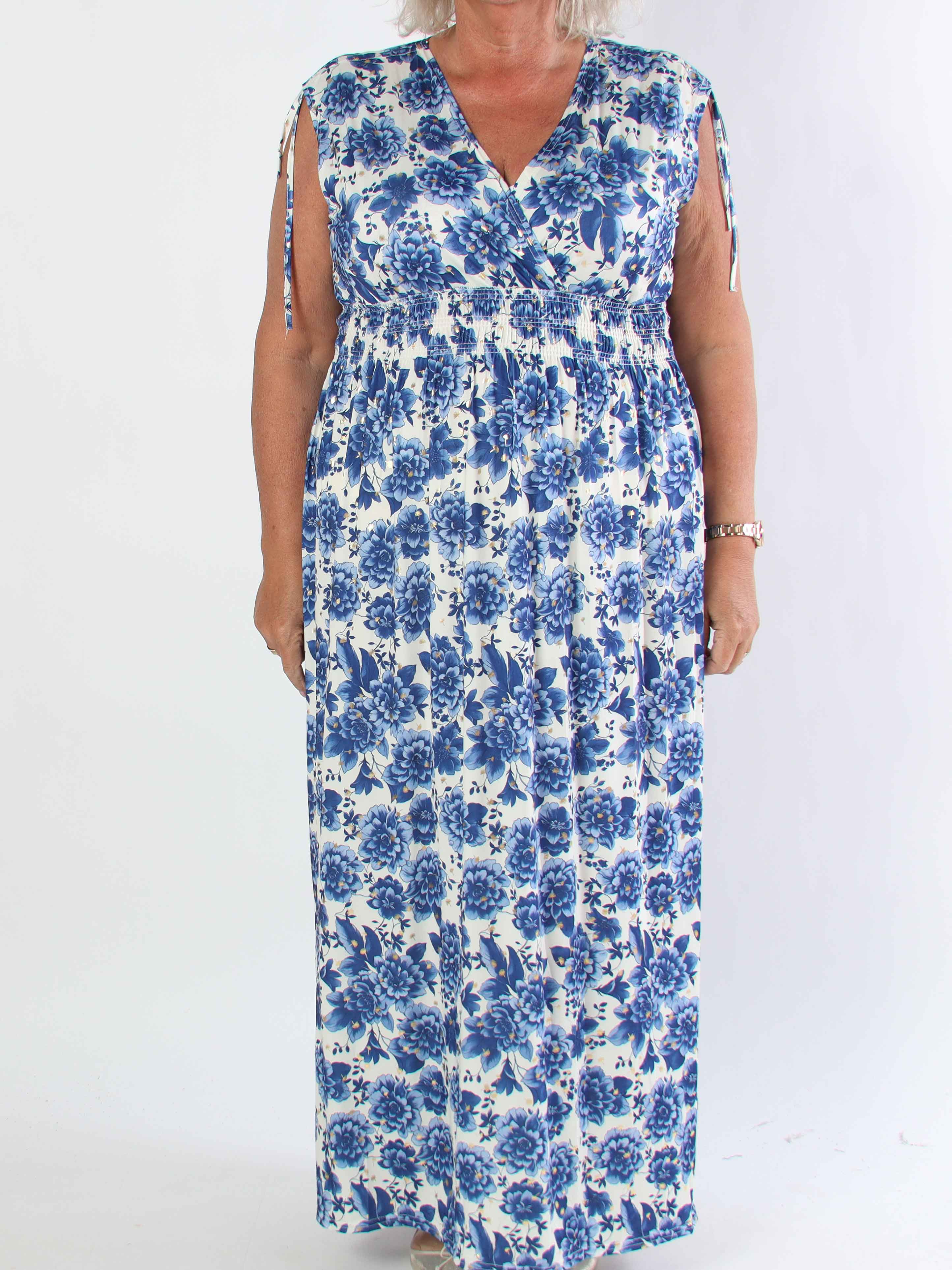 Pams Blossom Sleeveless - Lång plus size elastisk klänning i blommigt mönster
