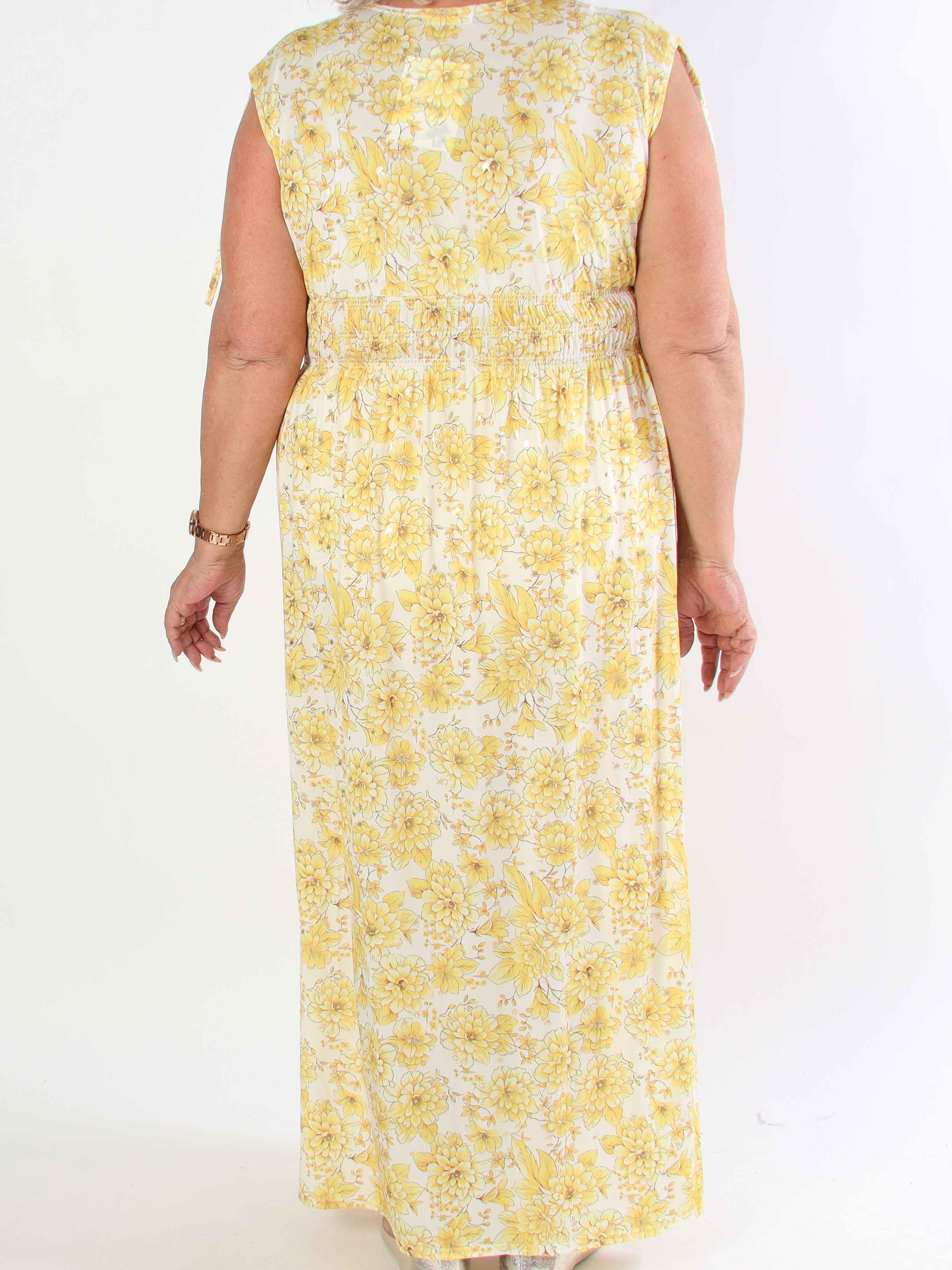 Pams Blossom Sleeveless - Lång plus size elastisk klänning i blommigt mönster