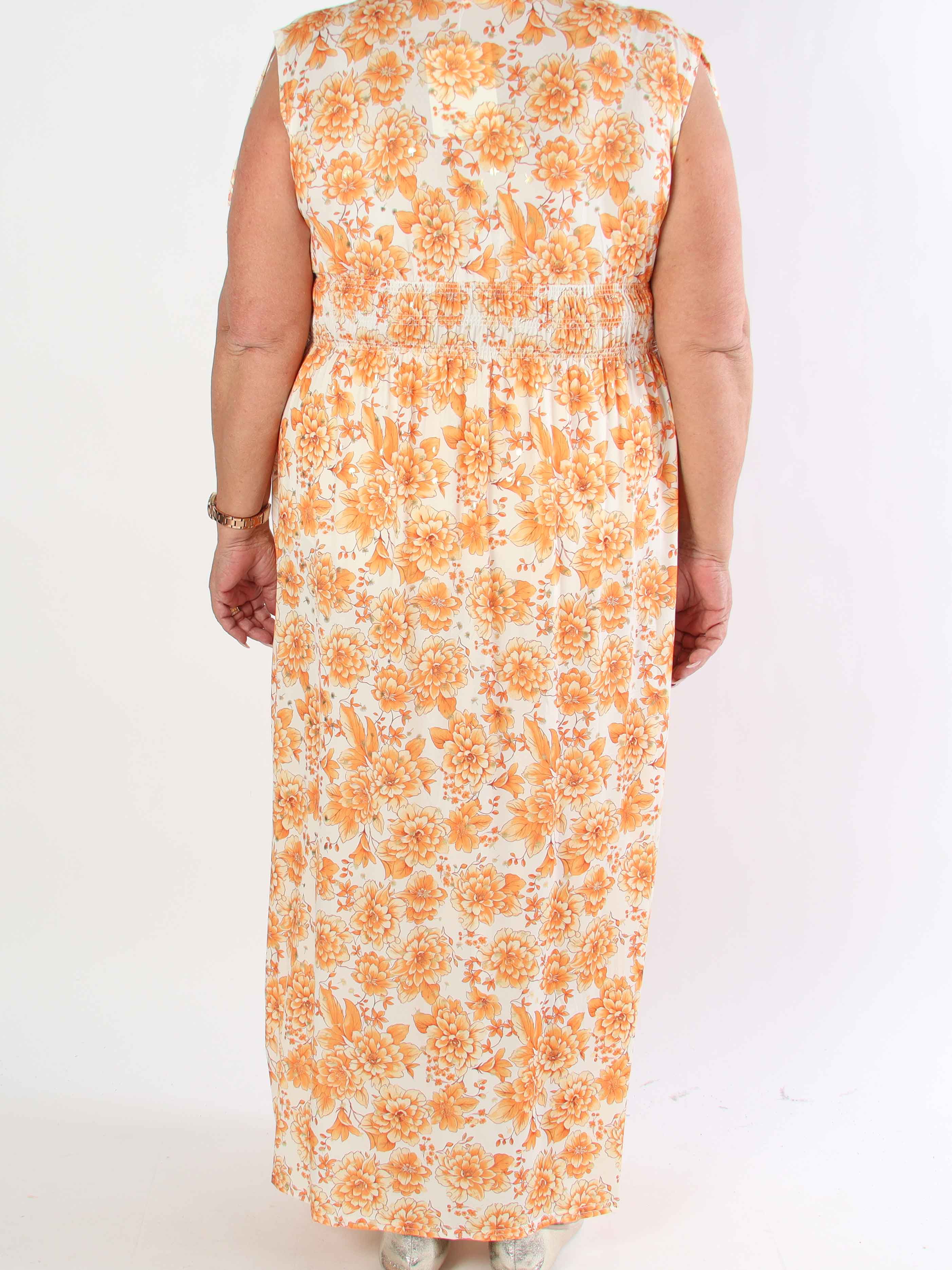 Pams Blossom Sleeveless - Lång plus size elastisk klänning i blommigt mönster