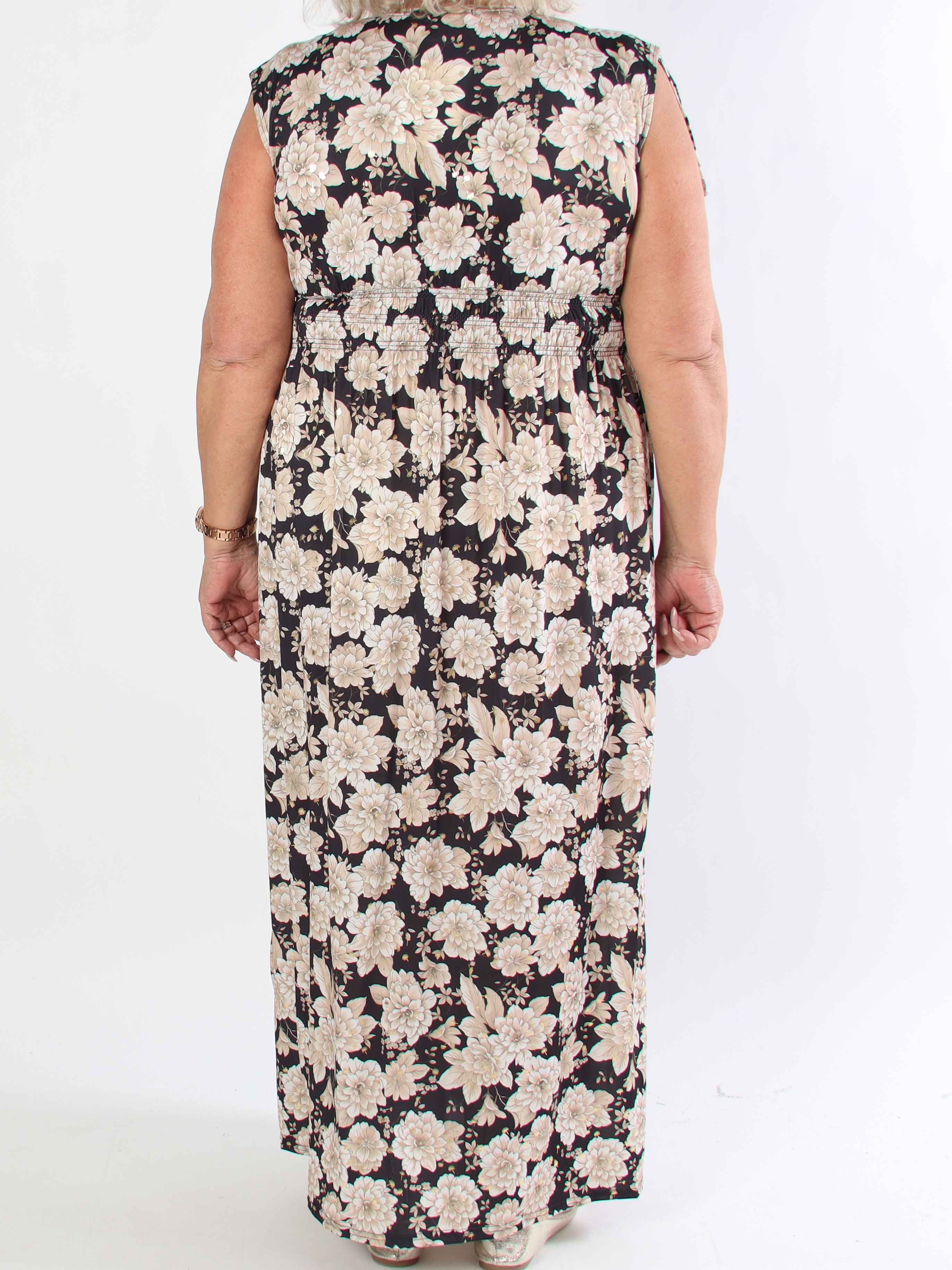 Pams Blossom Sleeveless - Lång plus size elastisk klänning i blommigt mönster