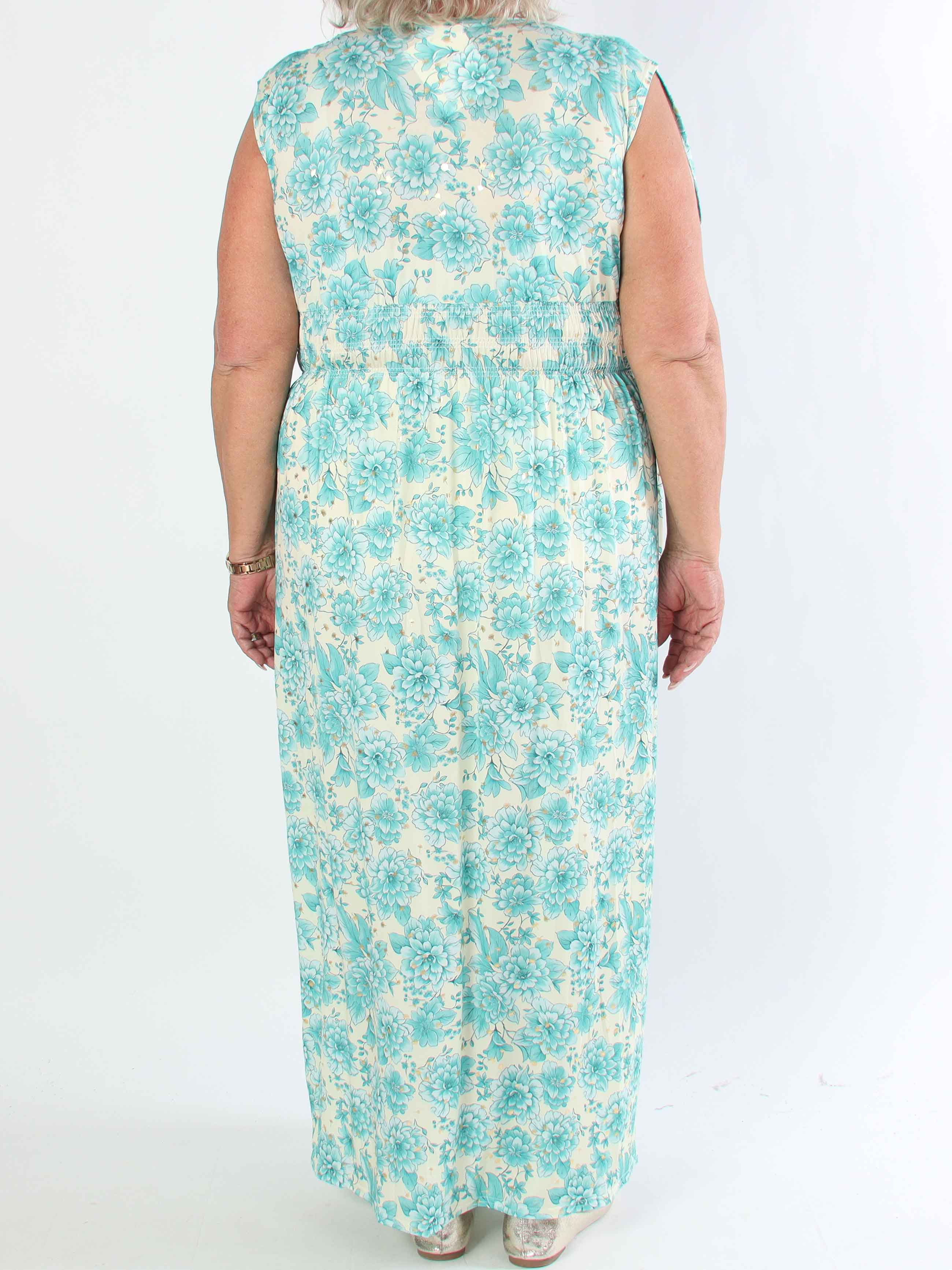 Pams Blossom Sleeveless - Lång plus size elastisk klänning i blommigt mönster