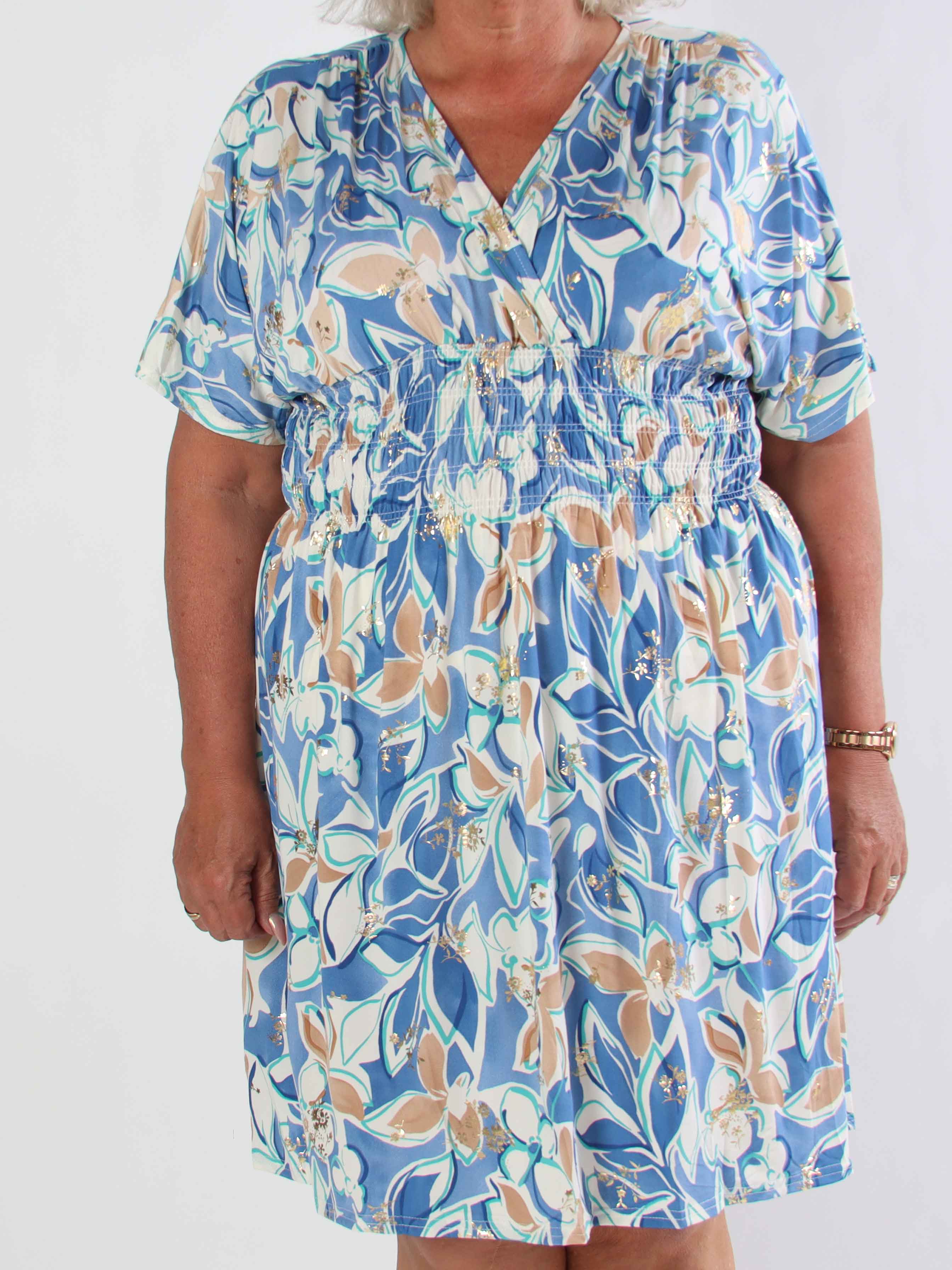 Pams Blossoming Short - Elastisk mönstrad plus size klänning med resår