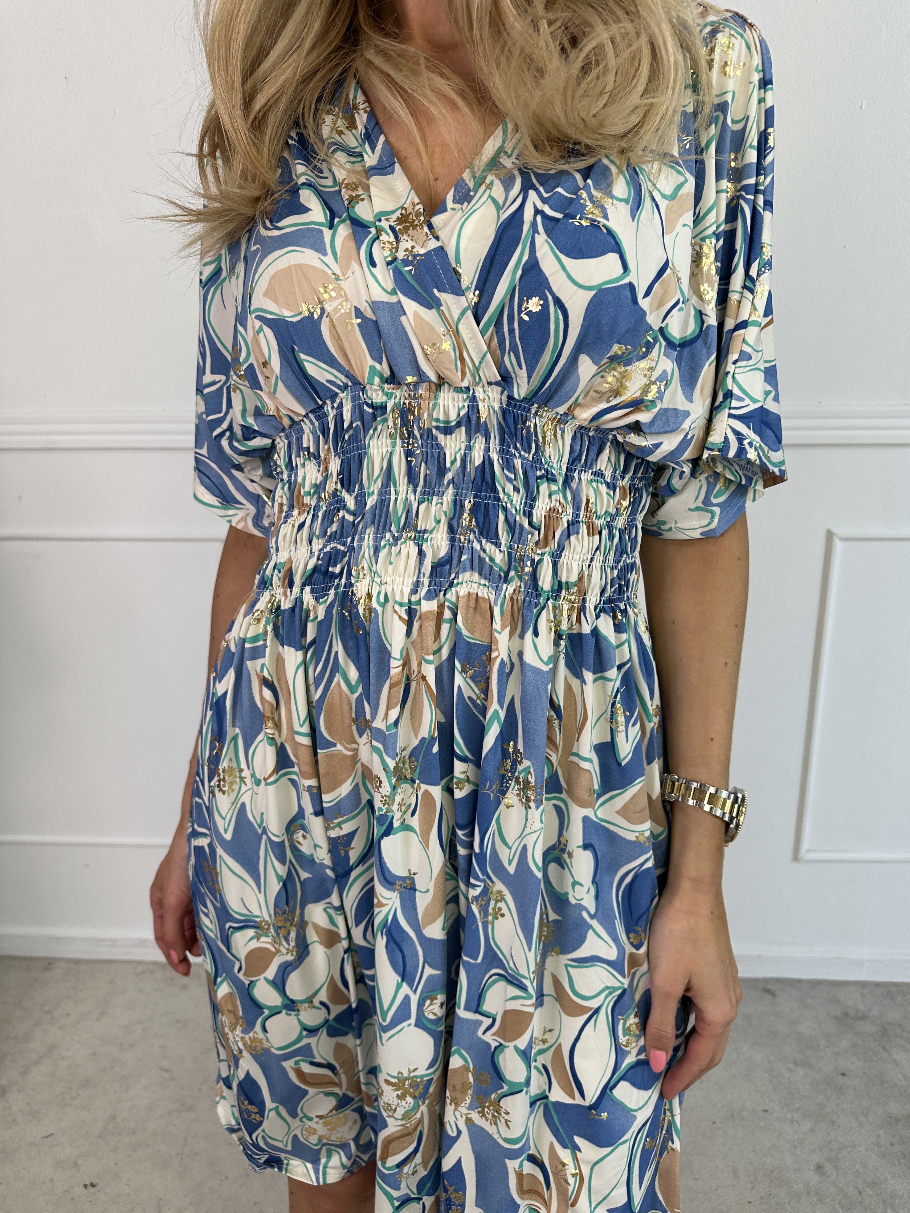 Pams Blossoming Short - Elastisk mönstrad klänning med resår