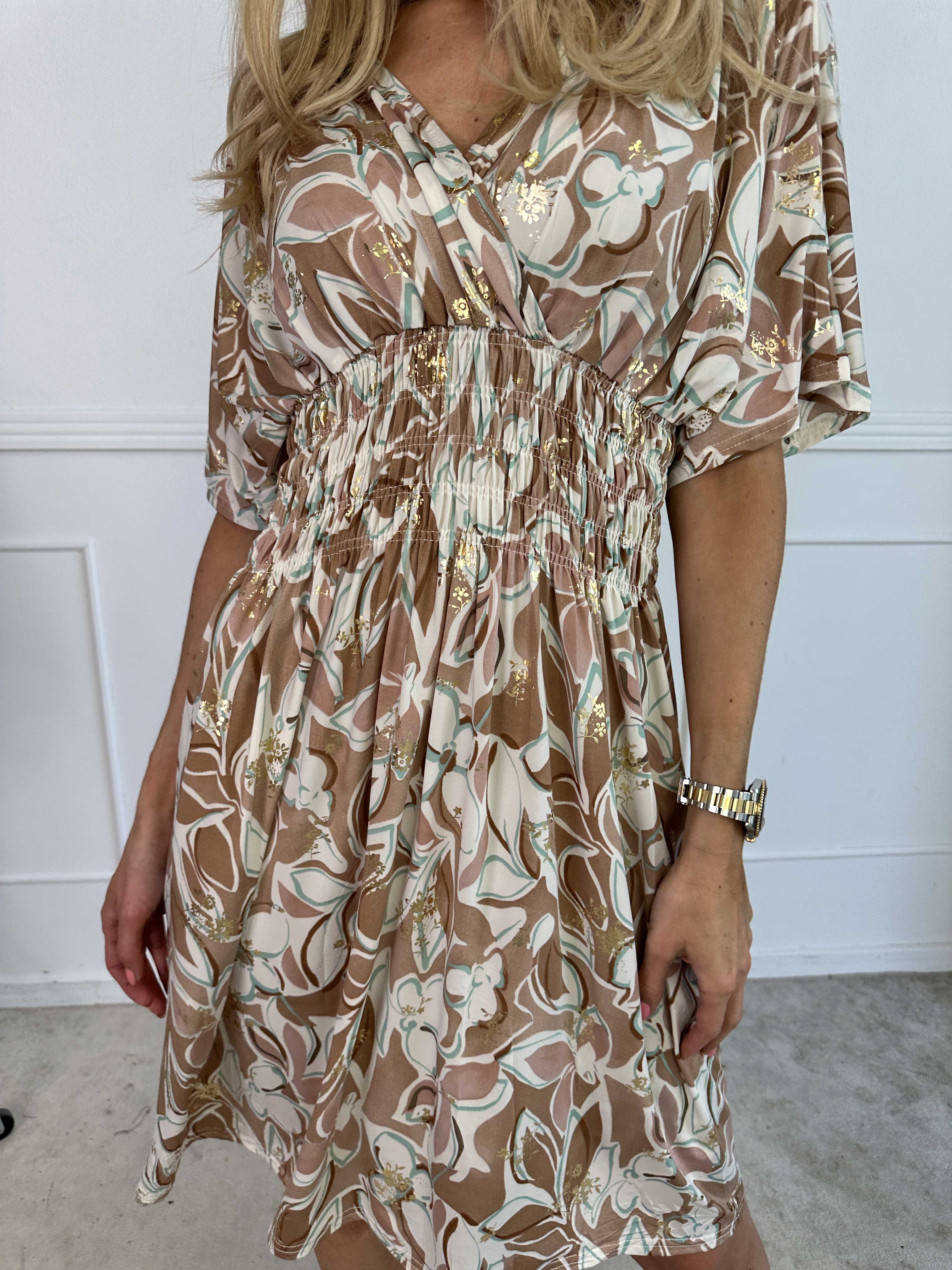 Pams Blossoming Short - Elastisk mönstrad klänning med resår