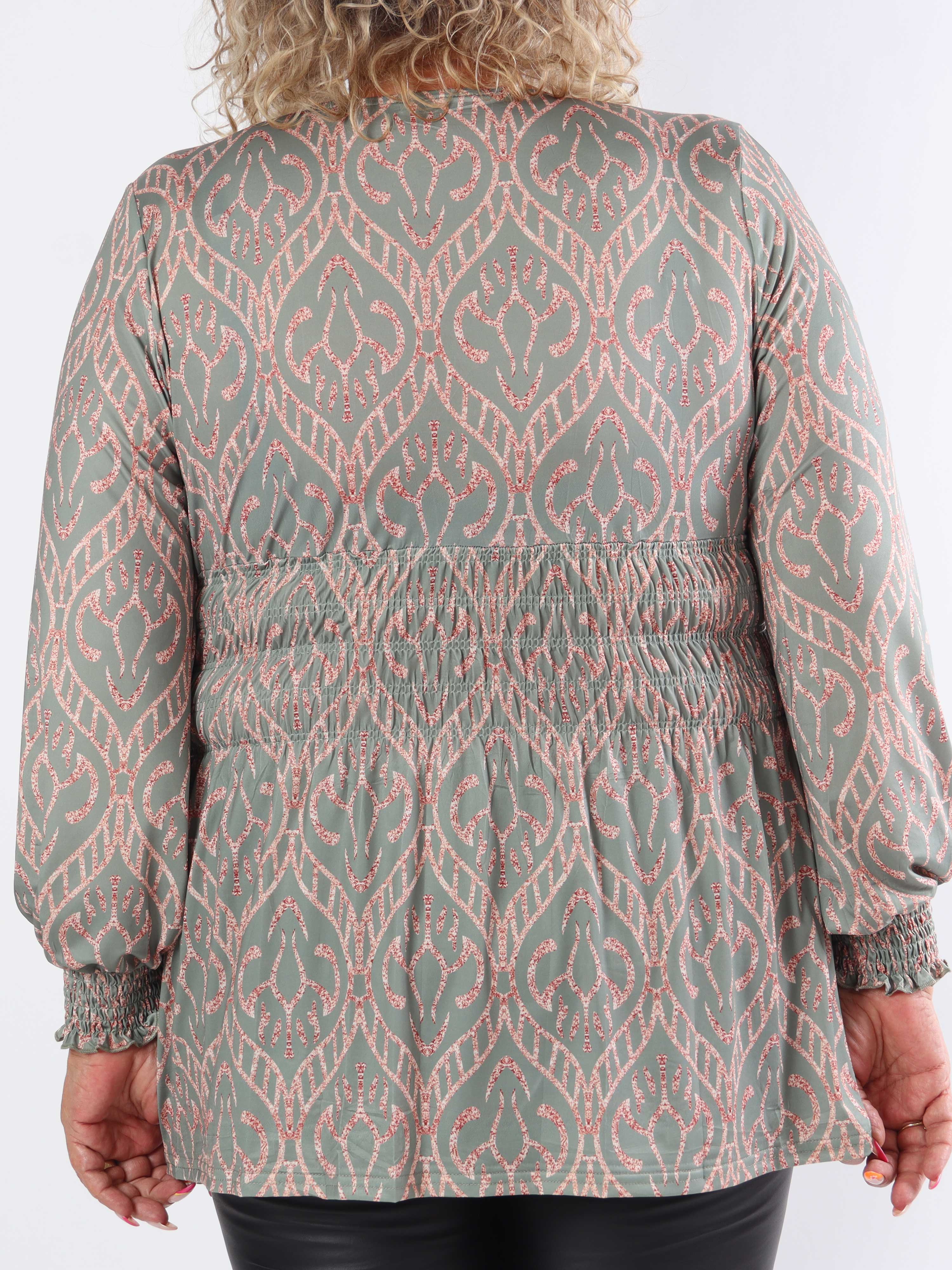 Pams Boho Shirt L/S - Elastisk plus size blus i skrynkelfritt tyg
