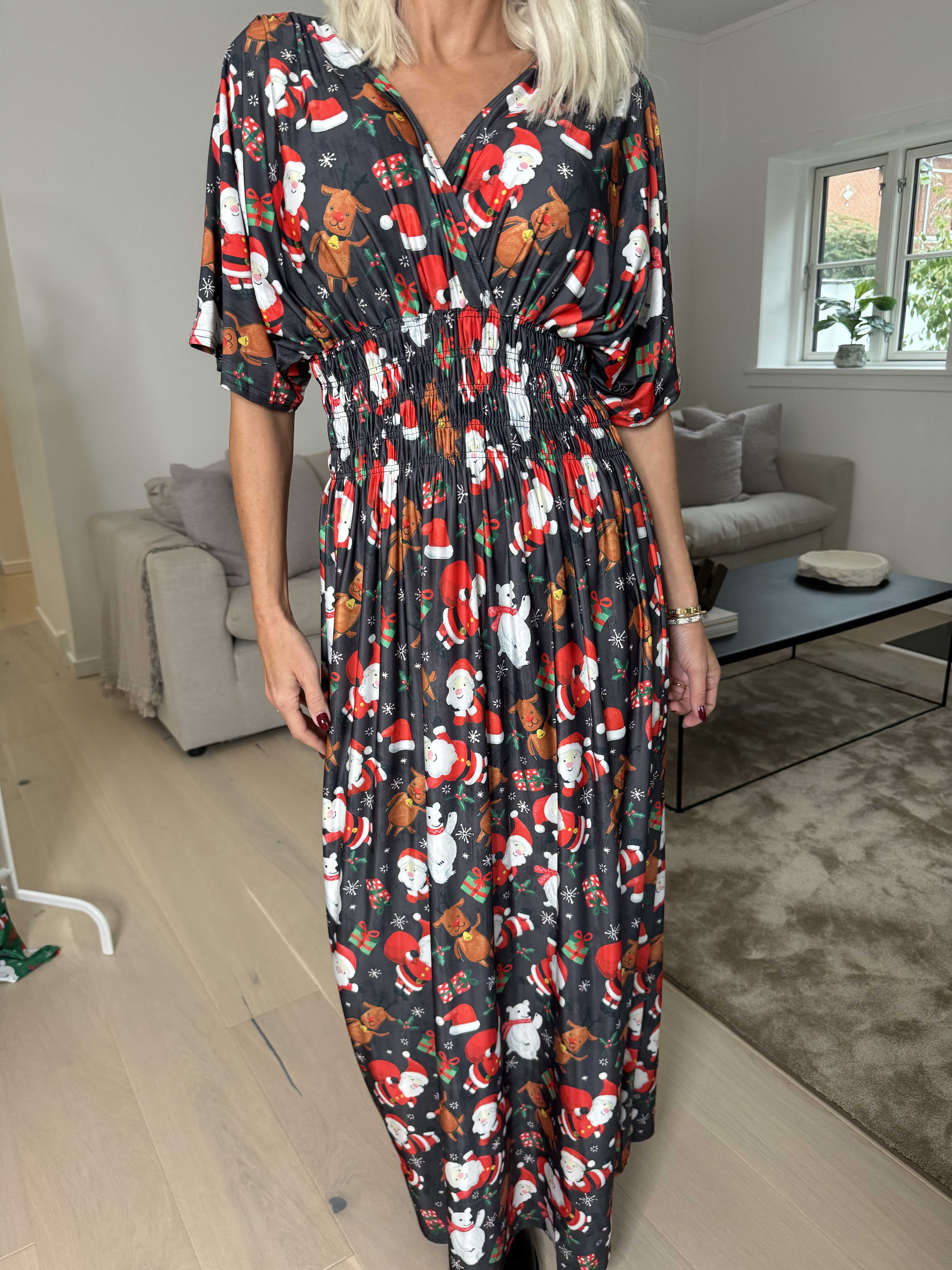 Pams Christmas - Lång klänning med resår och julmotiv