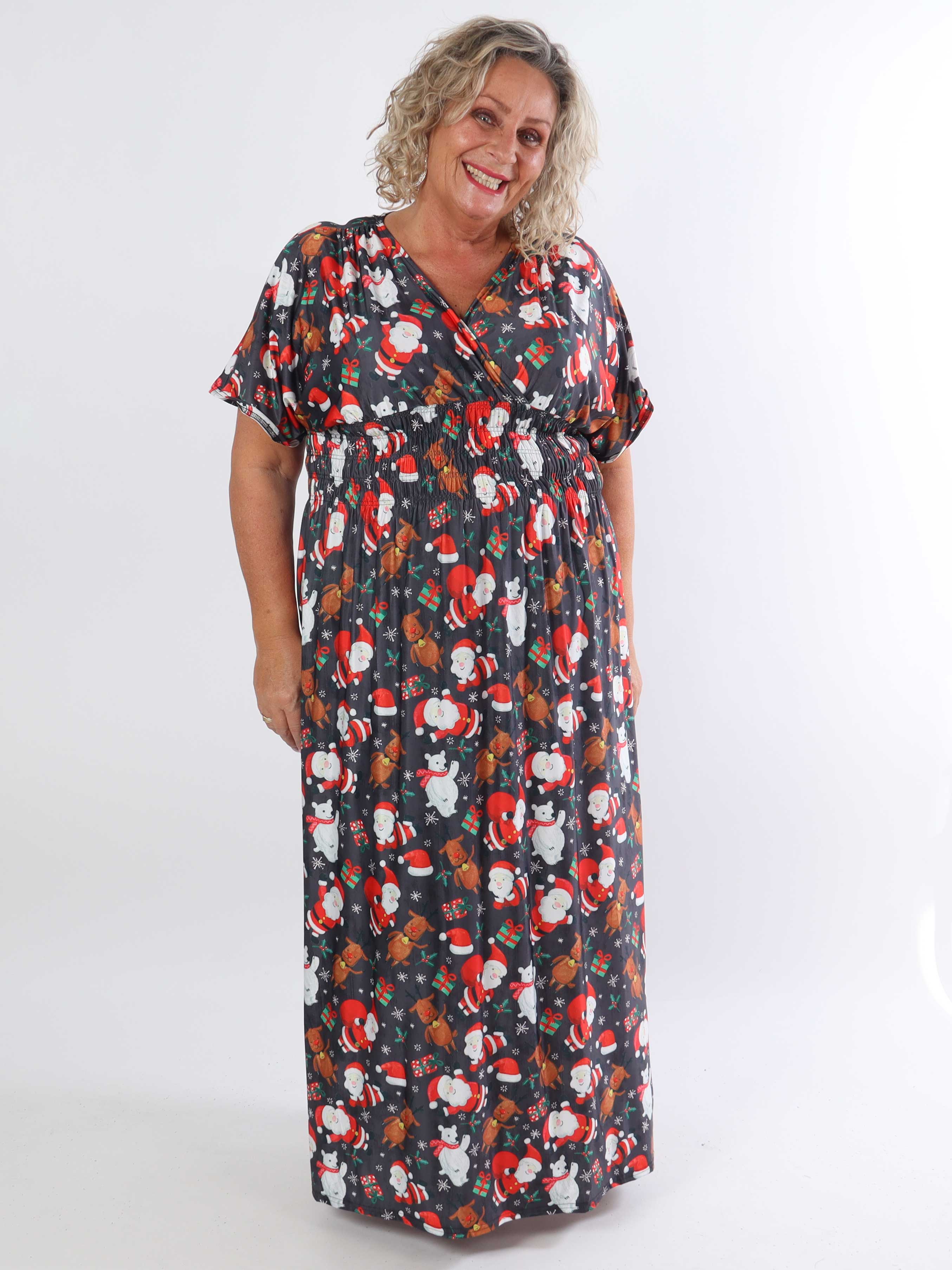 Pams Christmas - Lång stretchig plus size-klänning med julmotiv