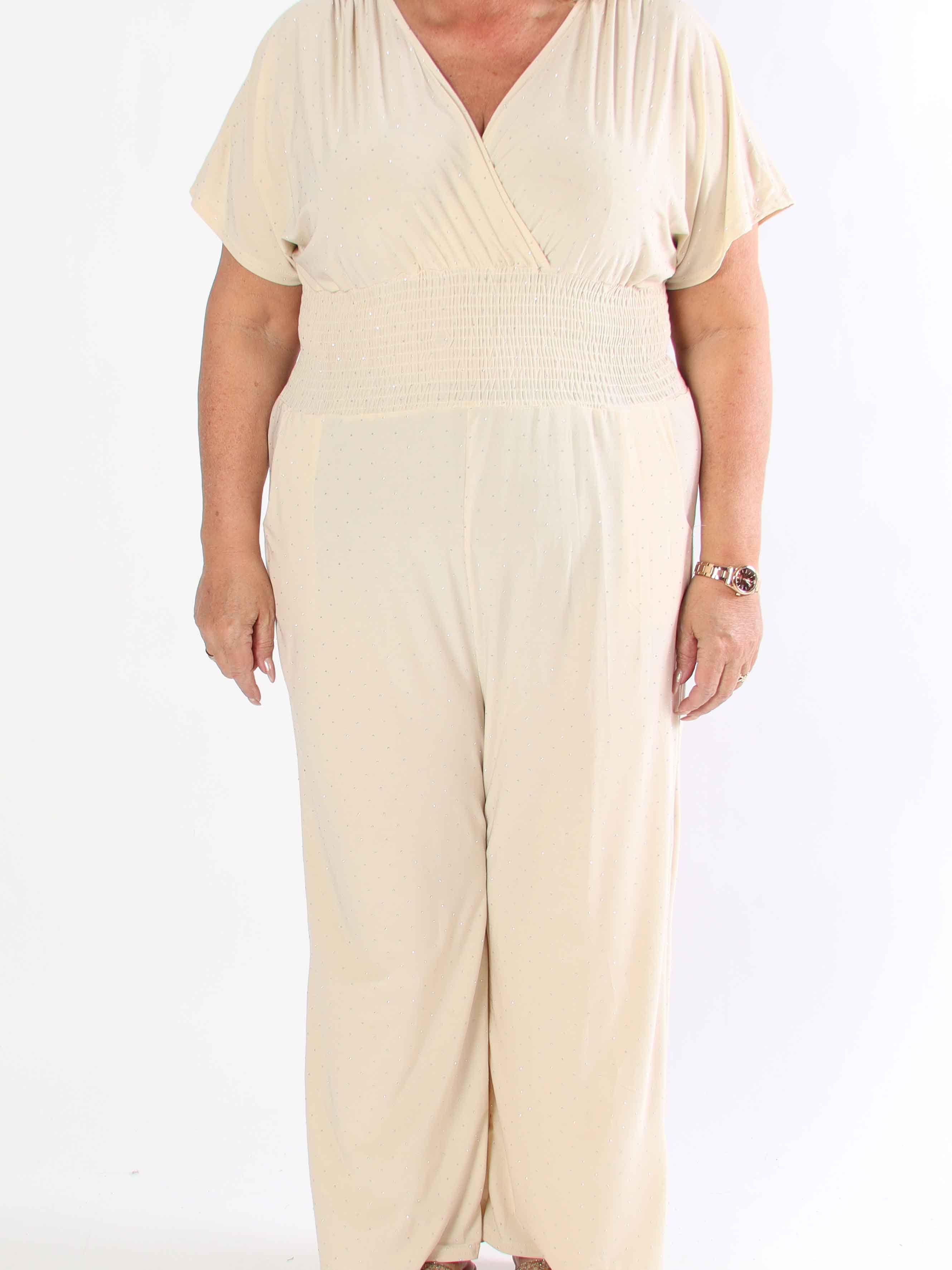 Pams Crystal Jumpsuit - Elastisk plus size byxdräkt pyntad med strass