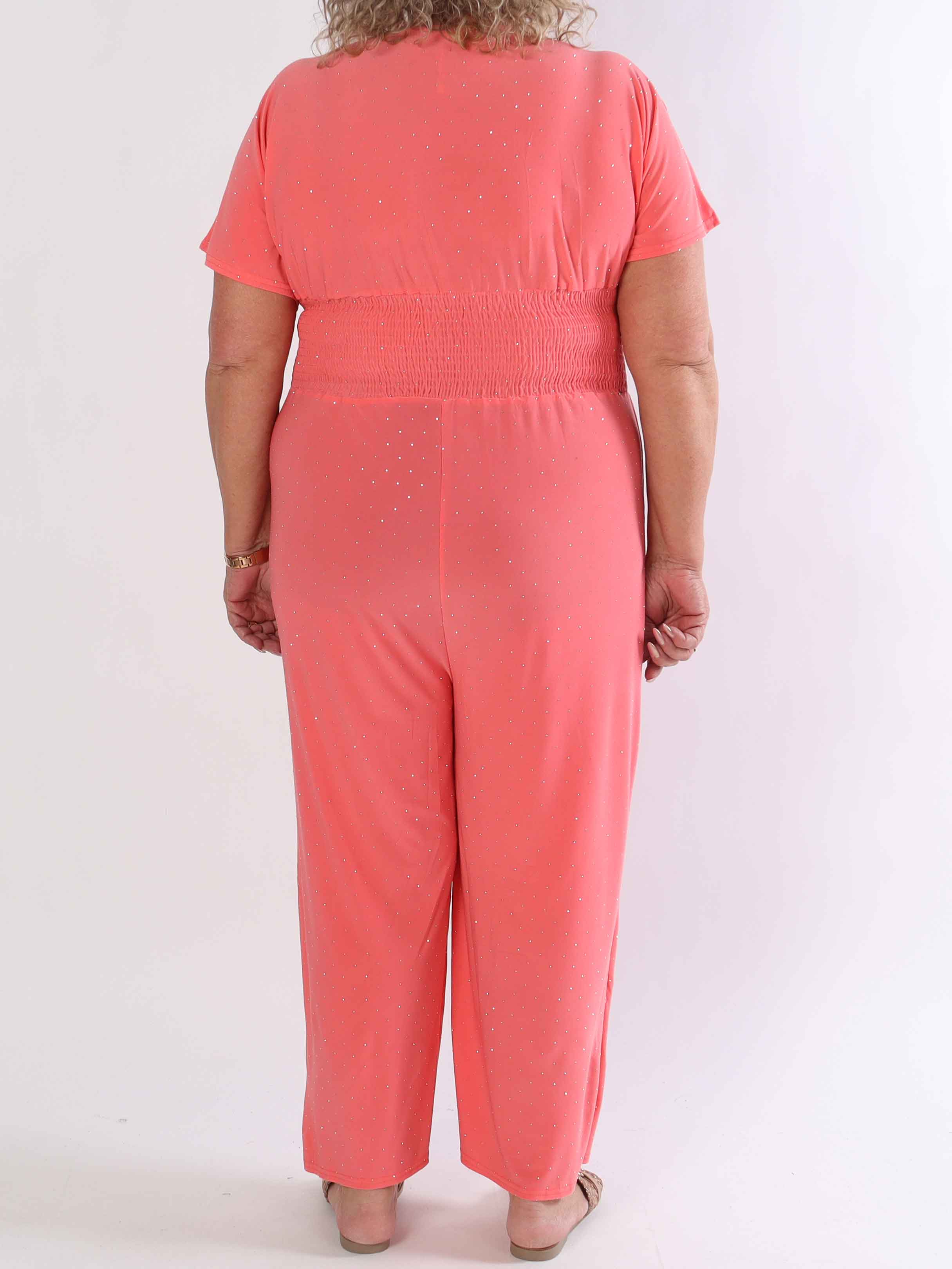 Pams Crystal Jumpsuit - Elastisk plus size byxdräkt pyntad med strass