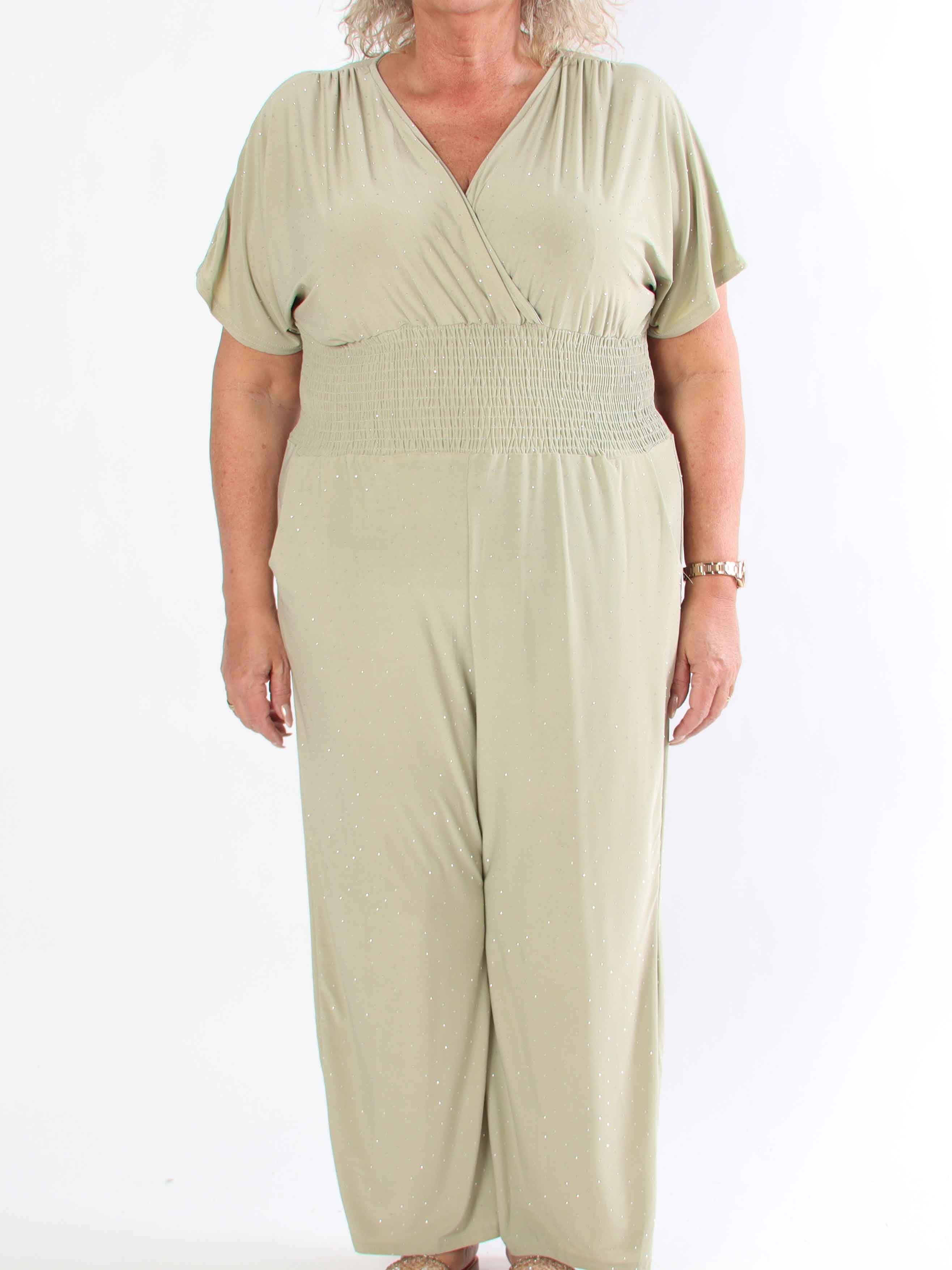 Pams Crystal Jumpsuit - Elastisk plus size byxdräkt pyntad med strass