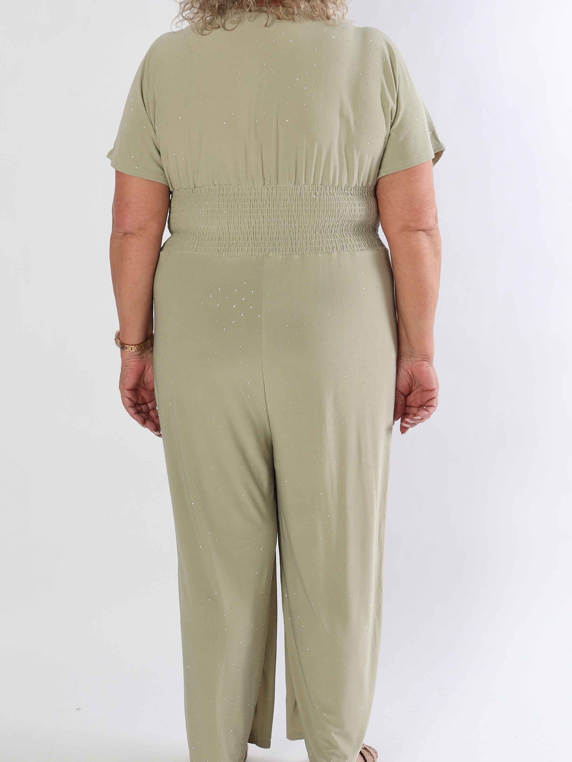 Pams Crystal Jumpsuit - Elastisk plus size byxdräkt pyntad med strass