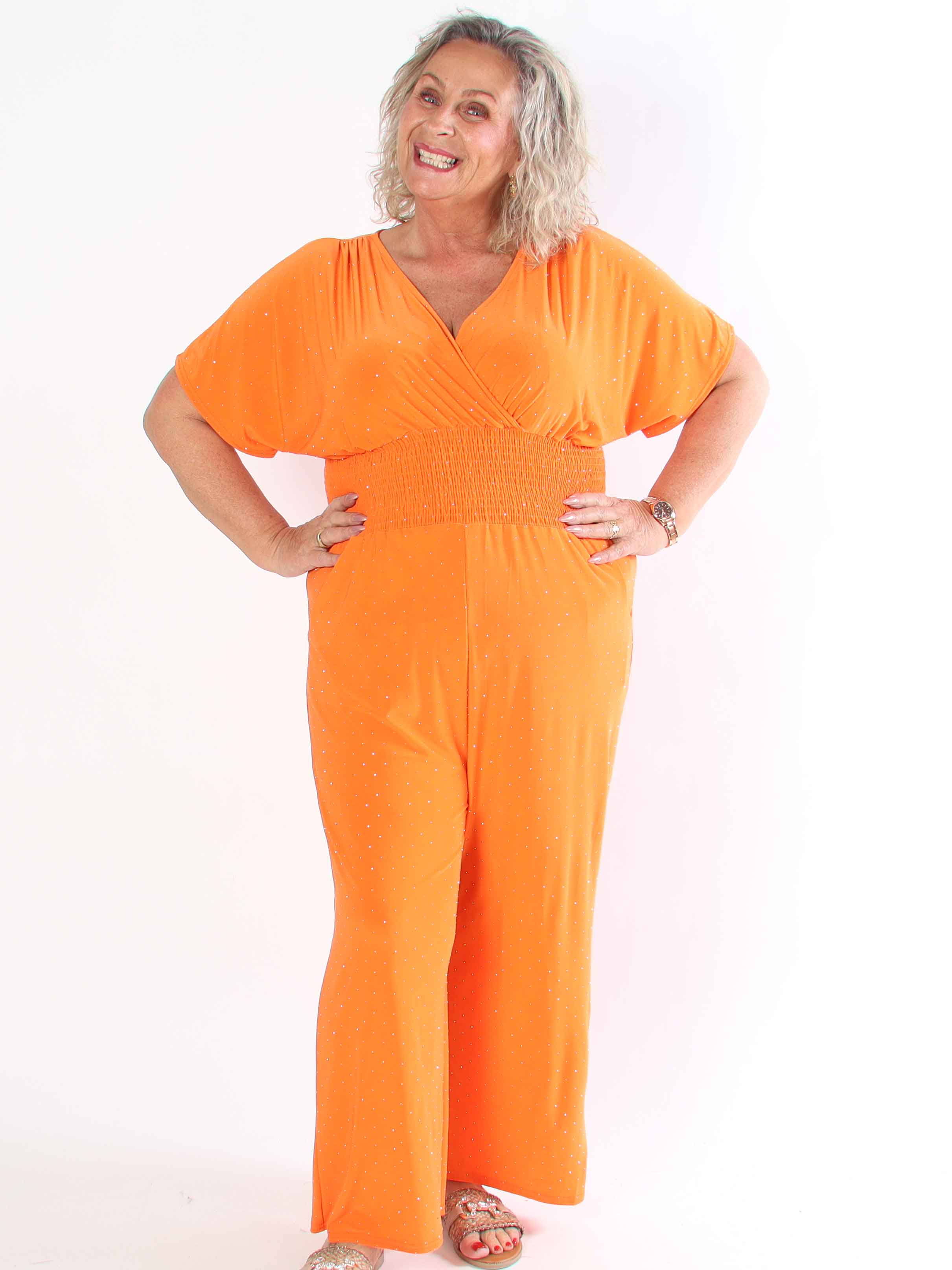 Pams Crystal Jumpsuit - Elastisk plus size byxdräkt pyntad med strass